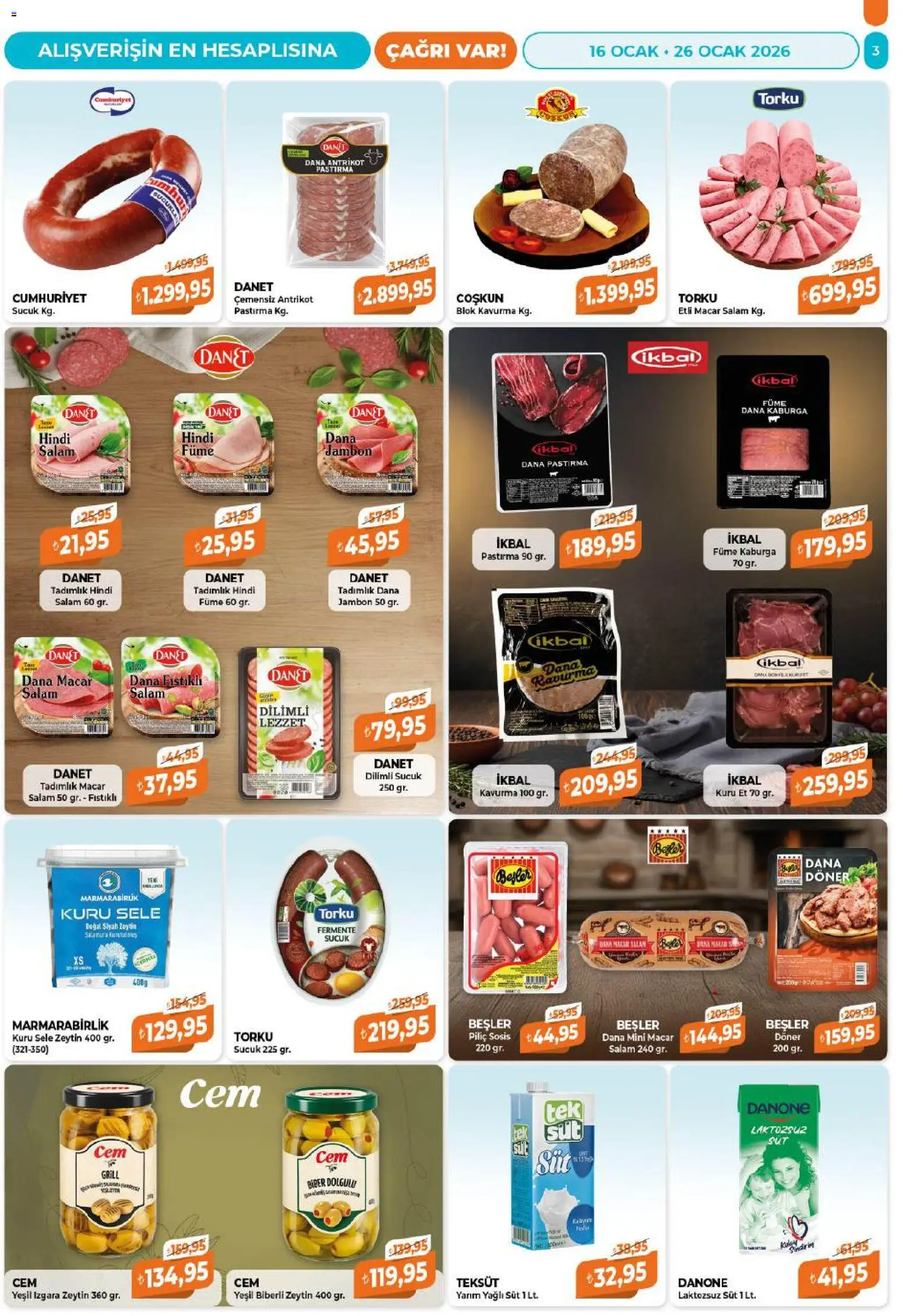 Çağrı Market Katalog - 16.01.2026 tarihinden itibaren geçerlidir | Sayfa: 3 | Ürünler: Jambon, Piliç, Ocak, Izgara