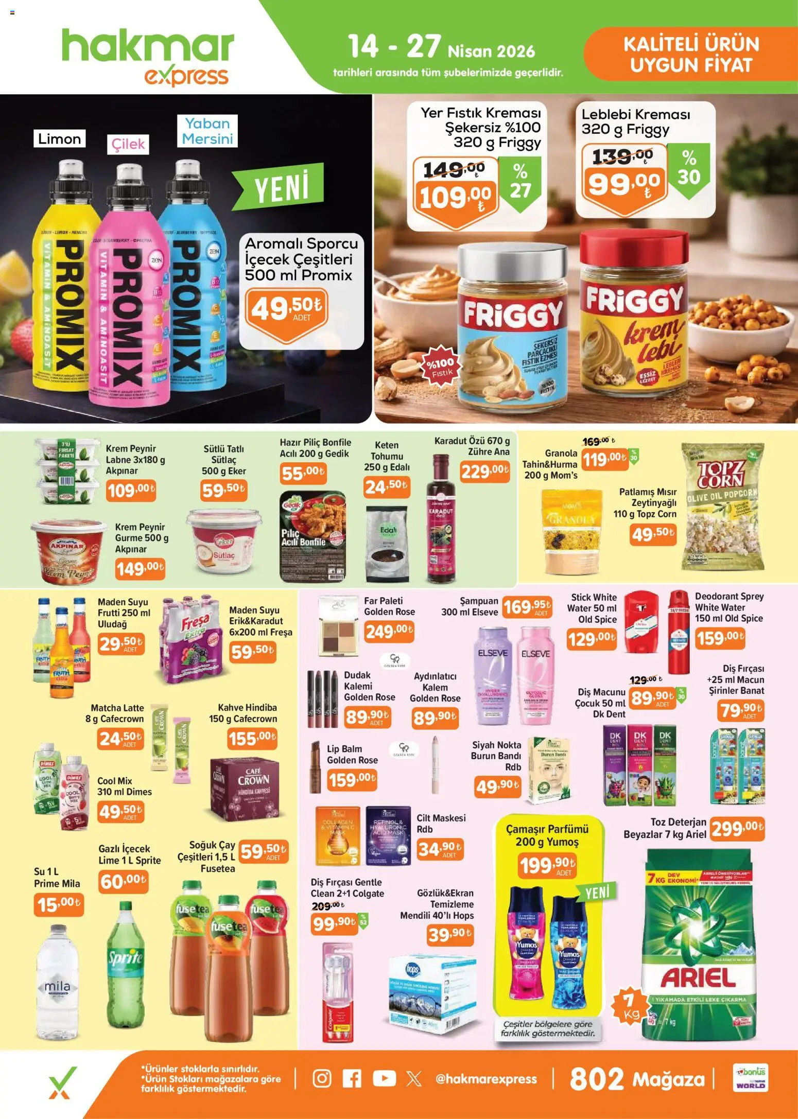 Hakmar Express - Salı Aktüel Ürünler - 14.04.2026 tarihinden itibaren geçerlidir | Sayfa: 1 | Ürünler: Peynir, Diş fırçası, Çilek, Sprite
