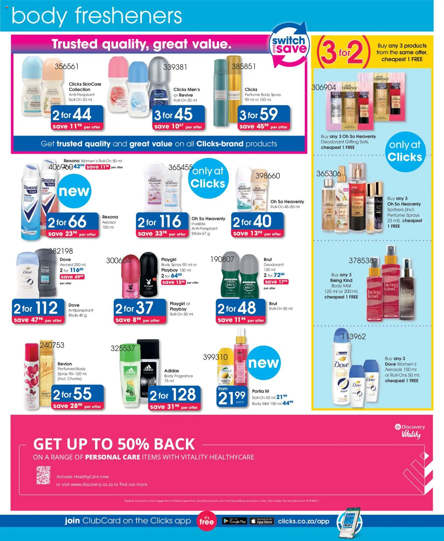New Clicks catalogue – valid from 23.04.2026 | Page: 30 | Products: Body spray, Perfume, Deodorant, Antiperspirant