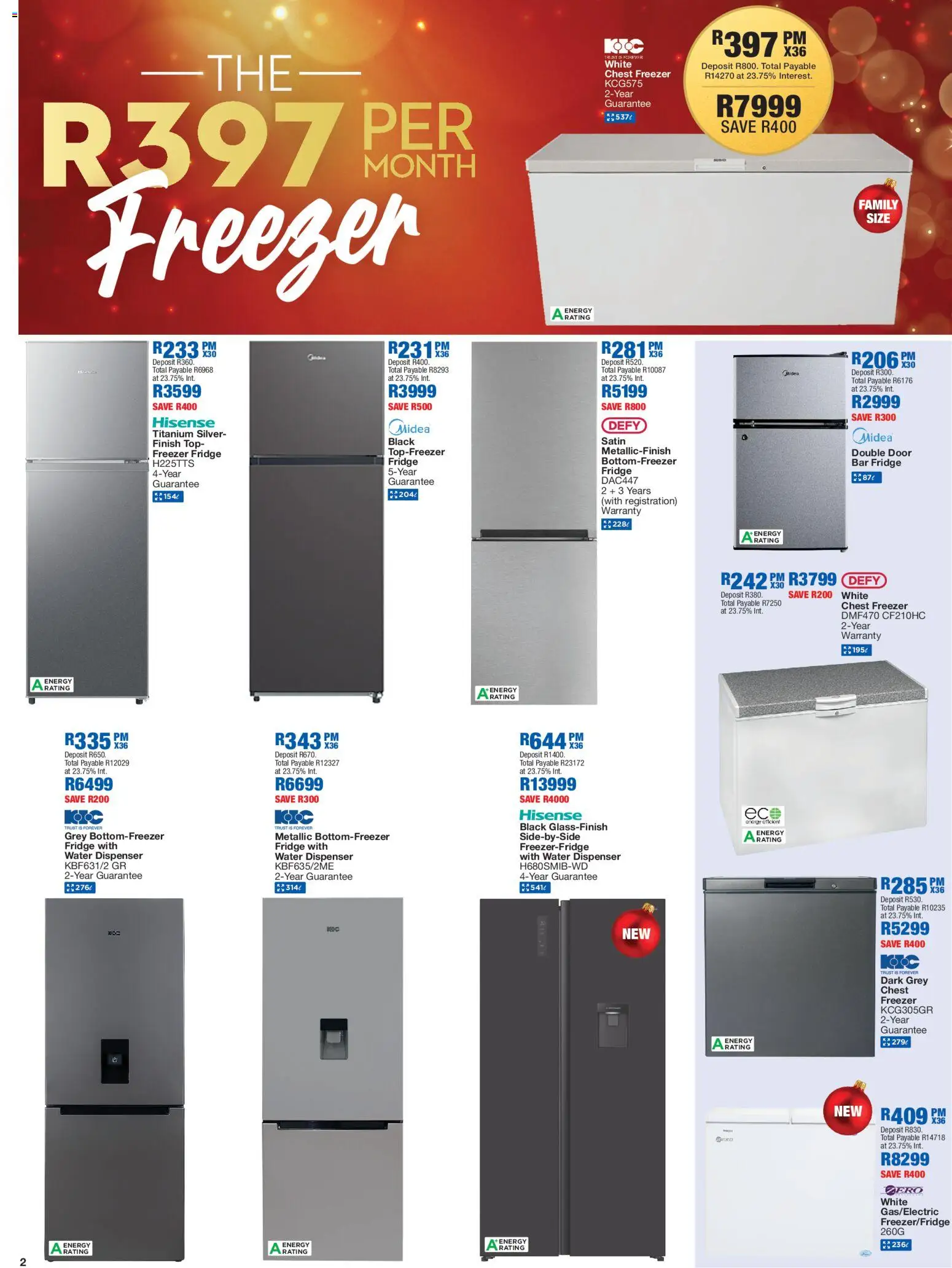 New OK Furniture catalogue – valid from 08.12.2025 | Page: 2 | Products: Freezer fridge, Fridge, Chest freezer, Water
