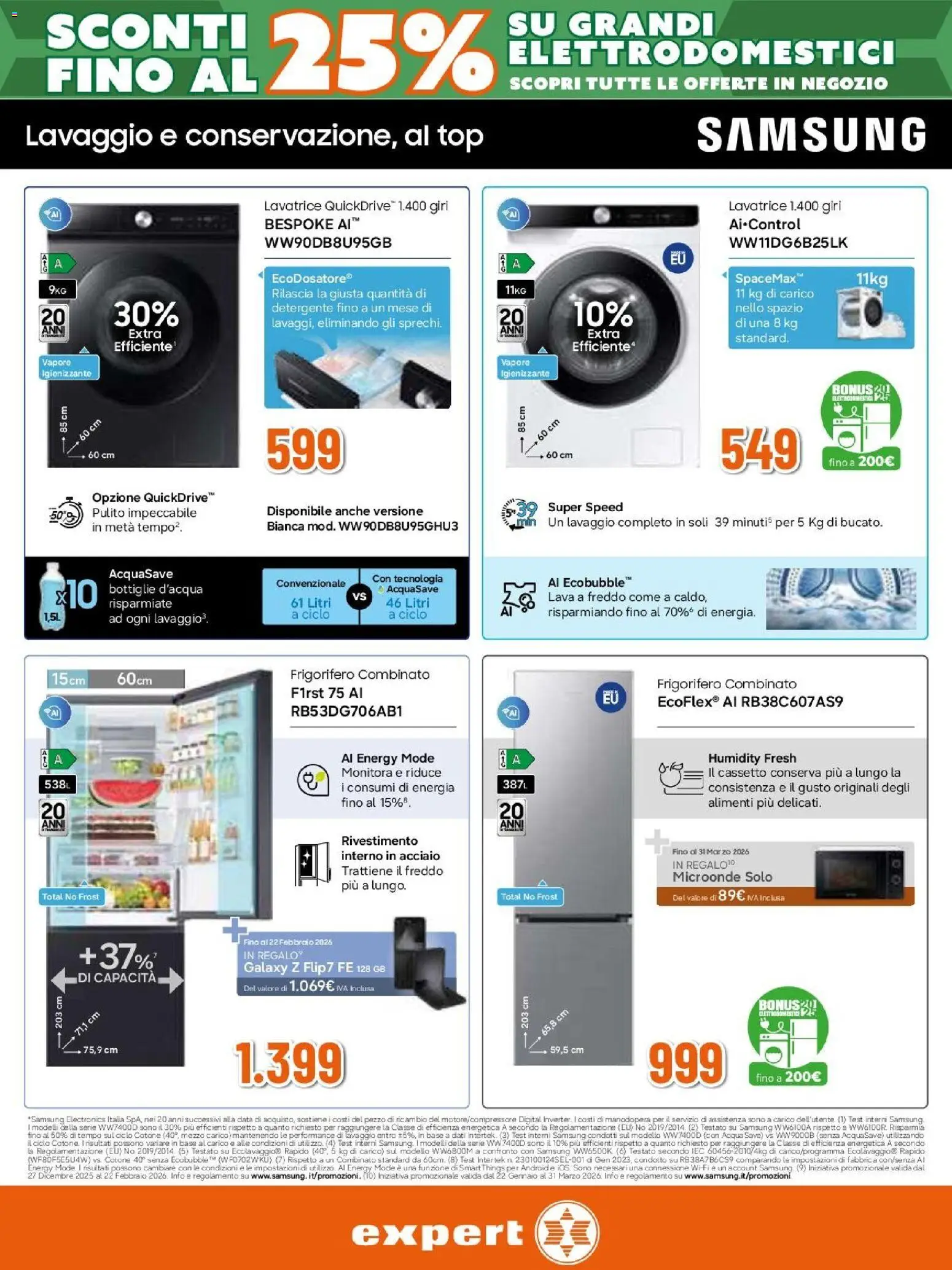 Volantino Expert del 12.02.2026 | Pagina: 22 | Prodotti: Detergente, Acqua, Frigorifero combinato, Samsung