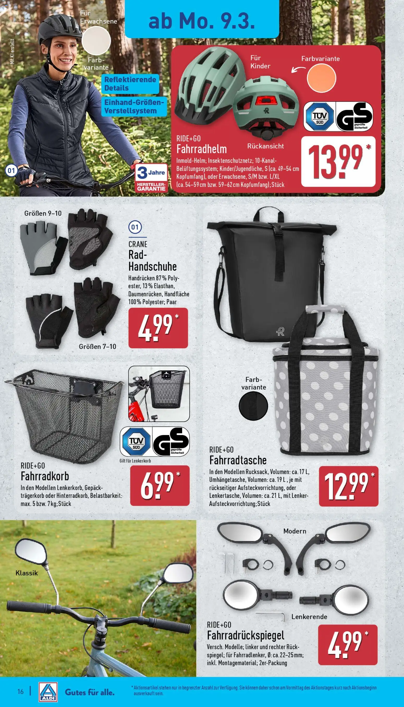 Aldi Prospekt 	 – gültig ab 09.03.2026 | Seite: 17 | Produkte: Fahrradhelm, Handschuhe