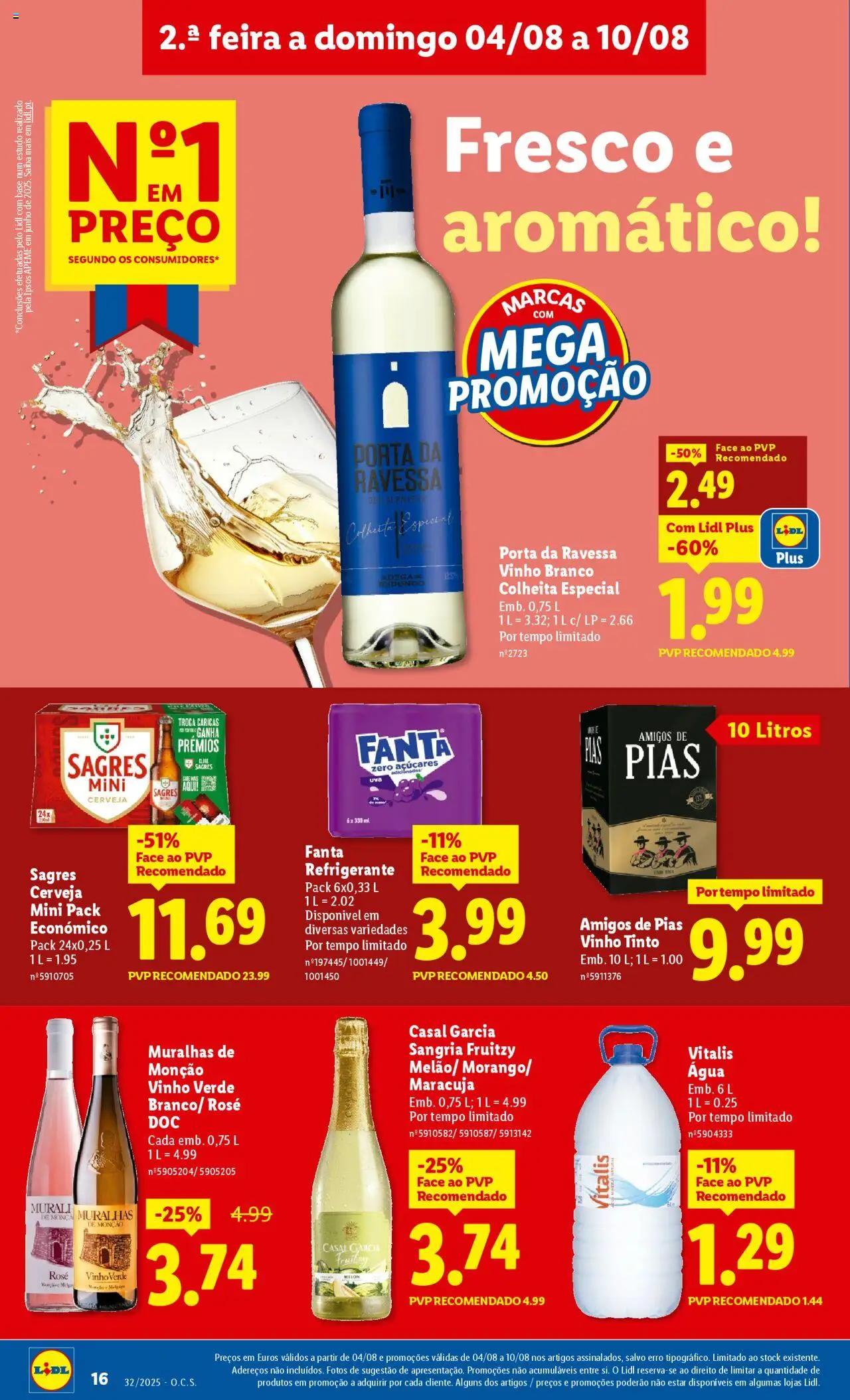 Lidl folheto │ válido de 04.08.2025 | Página: 16 | Produtos: Agua, Refrigerante, Porta, Vinho