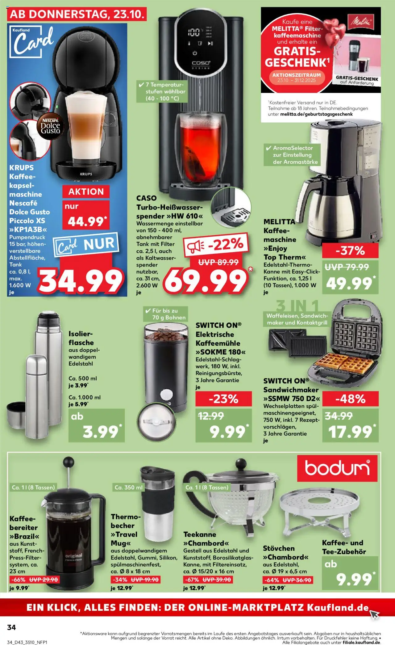 Kaufland prospekt Leipzig	 – gültig ab 23.10.2025 | Seite: 34 | Produkte: Melitta, Kaffeemaschine, Kaffee, Teekanne
