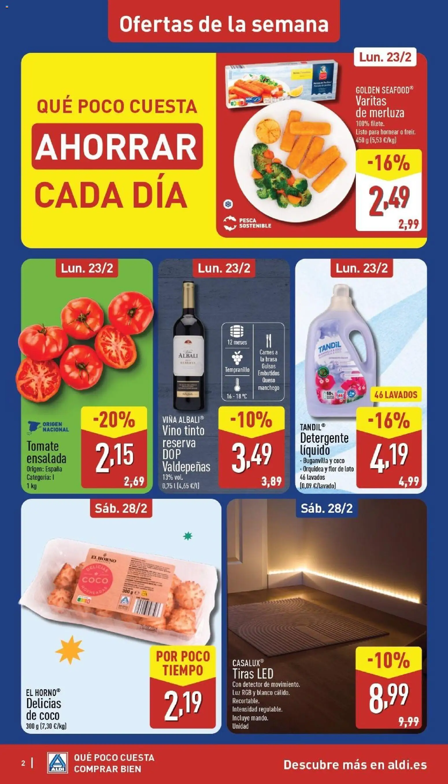 Aldi folleto Canarias │ válido desde el 23.02.2026 | Página: 2 | Productos: Detergente, Queso, Ensalada, Horno