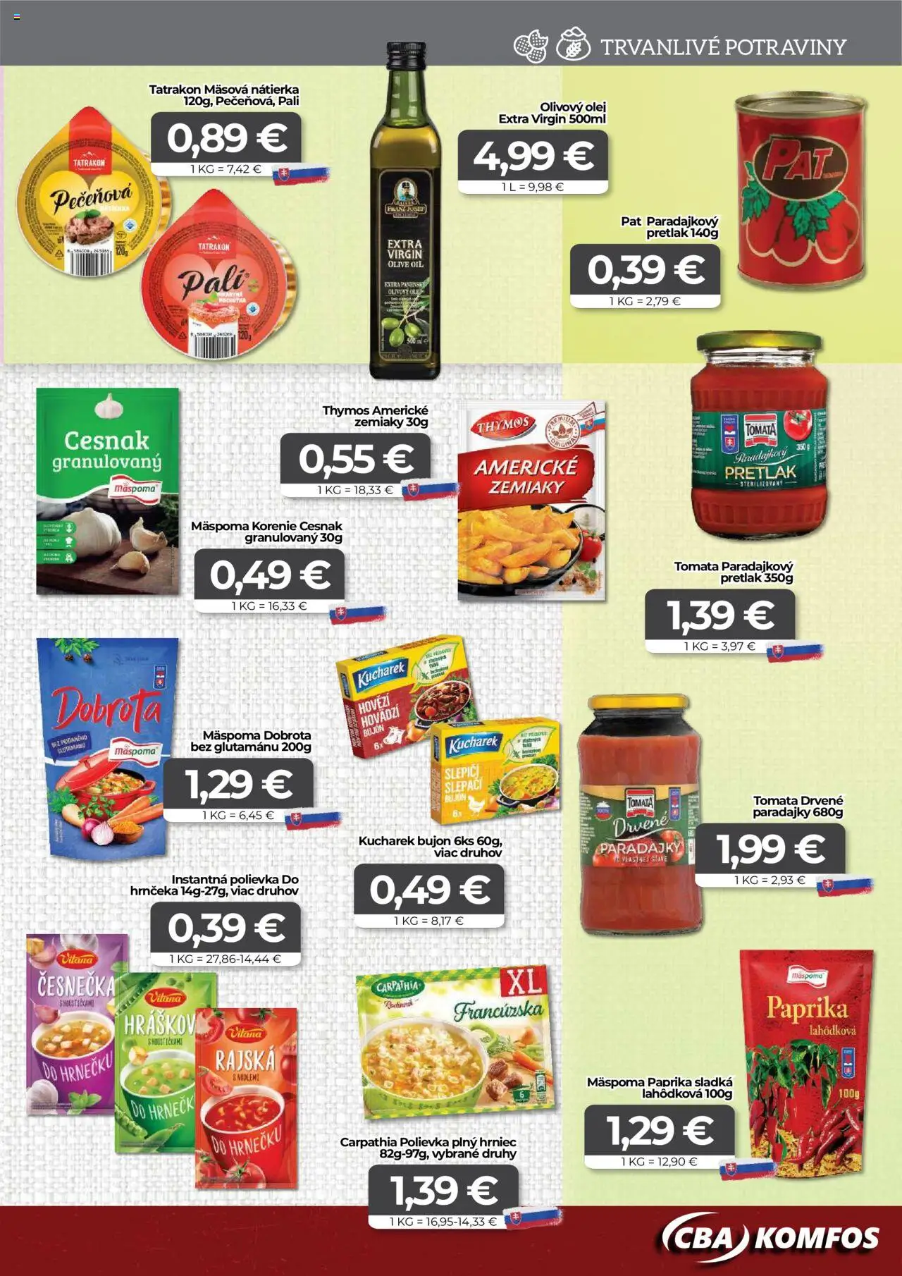 Nové CBA Komfos akcie – leták je platný od 23.10.2025 | Strana: 7 | Produkty: Paprika, Olej, Olivový olej, Cesnak