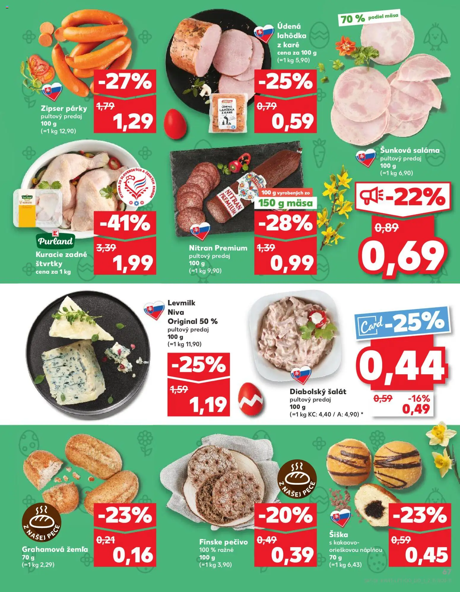 Nové Kaufland akcie – leták je platný od 26.03.2026 | Strana: 67 | Produkty: Saláma, Donut, Šalát, Párky