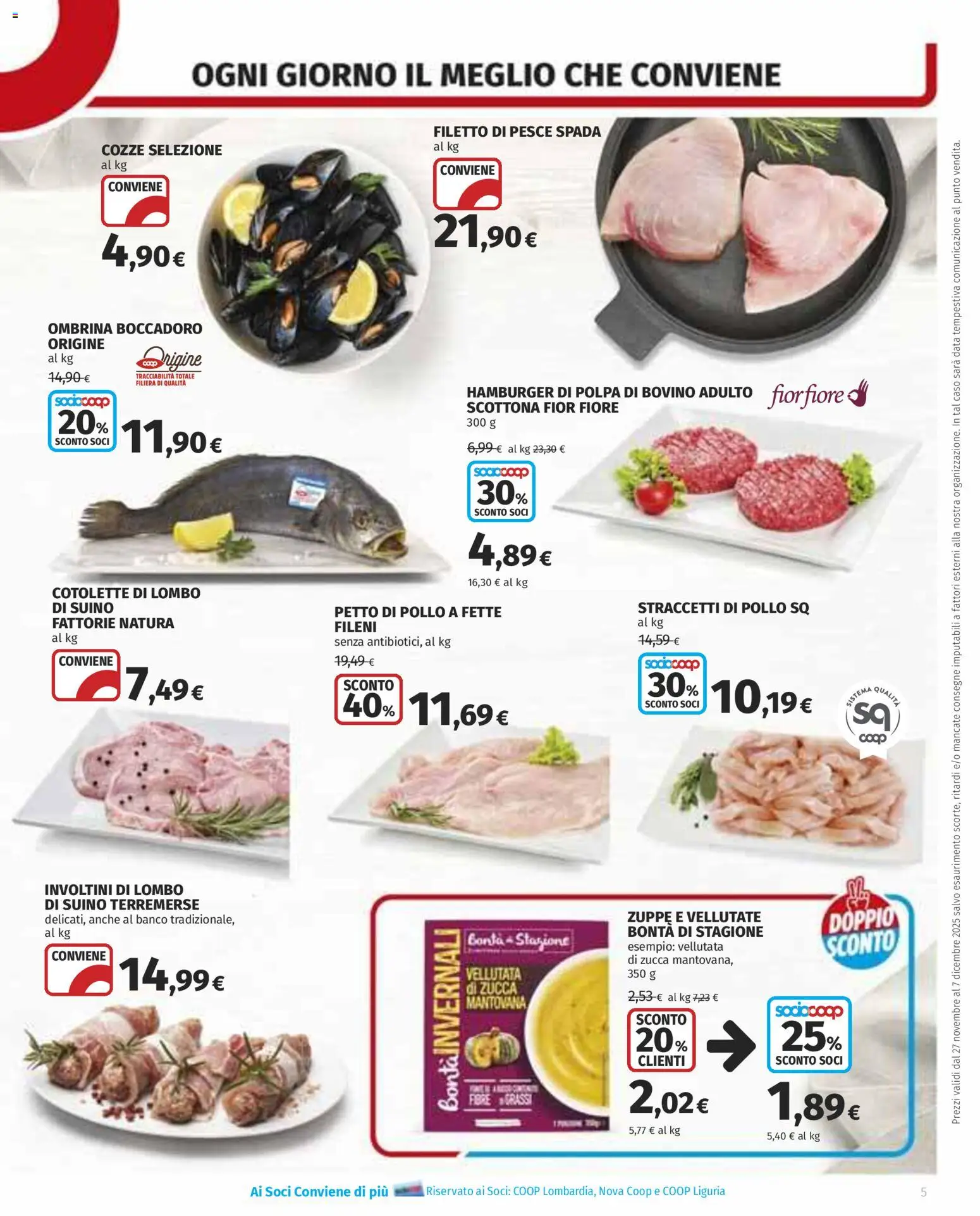 Volantino COOP del 27.11.2025 | Pagina: 5 | Prodotti: Petto di Pollo, Pollo, Pesce, Cozze