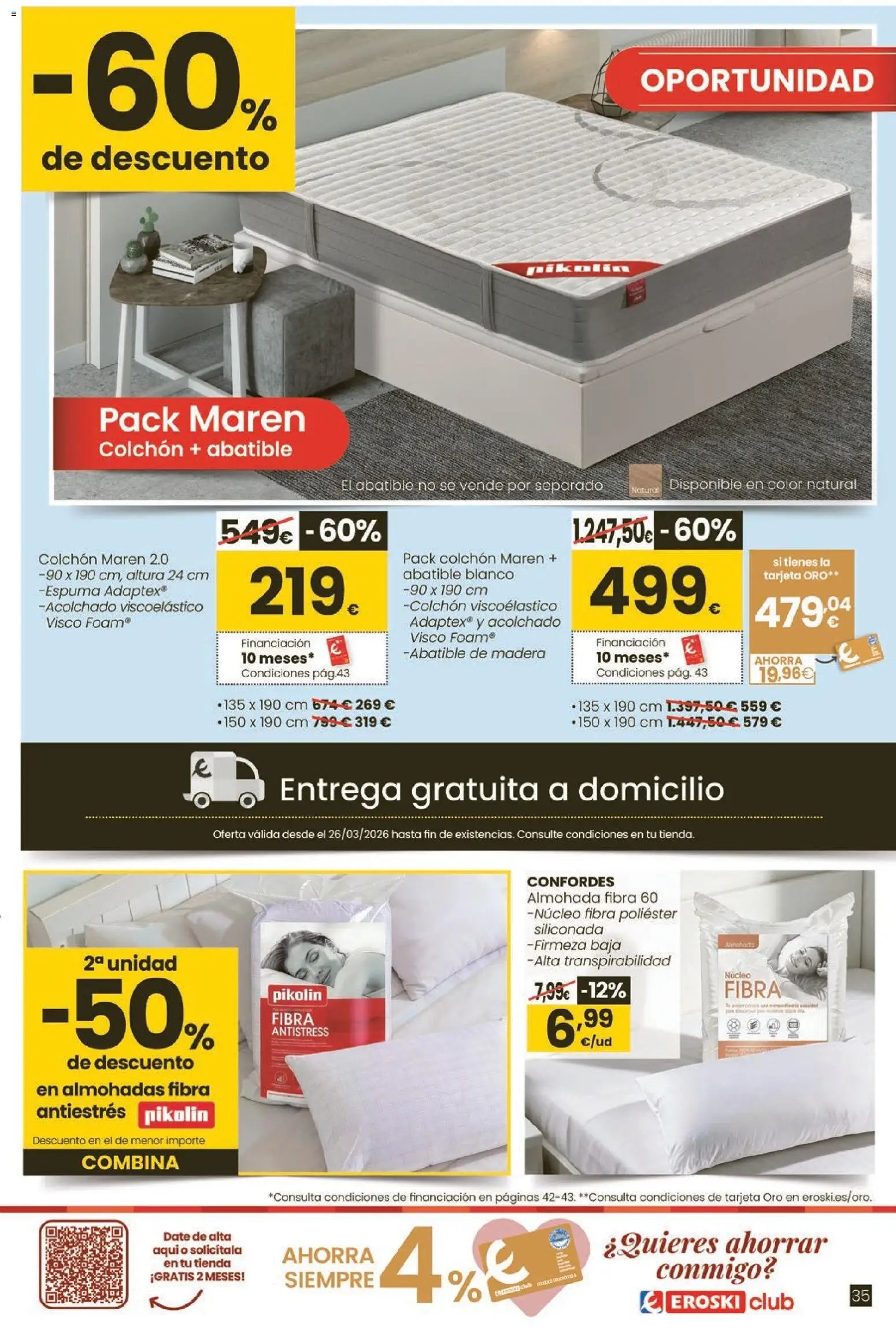 Eroski Qué planazo │ válido desde el 26.03.2026 | Página: 35 | Productos: Colchon, Almohada