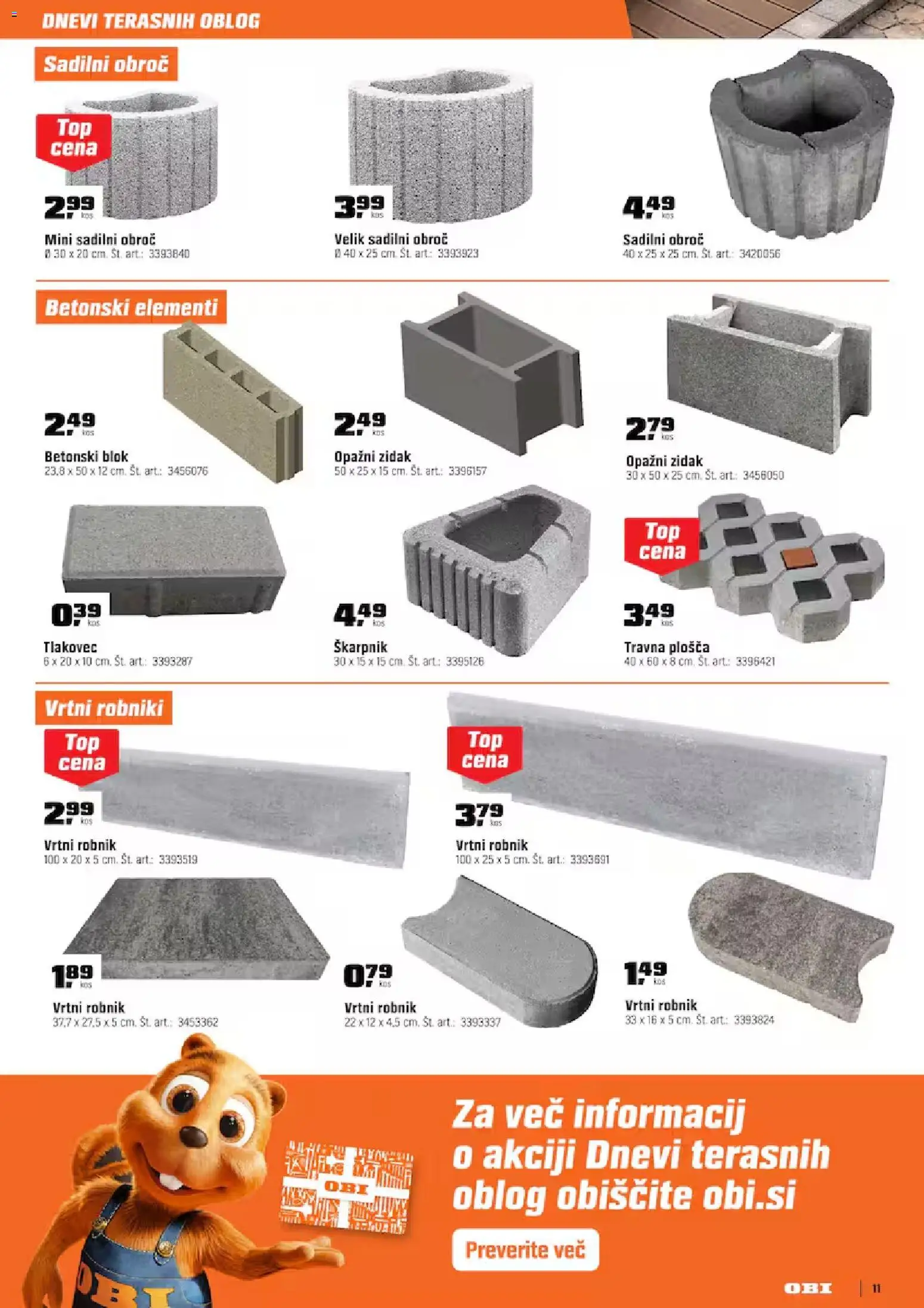 Novi OBI katalog ponudbe – veljaven od 02.04.2026 | Stran: 11 | Izdelki: Blok, Zidak, Robnik, Tlakovec