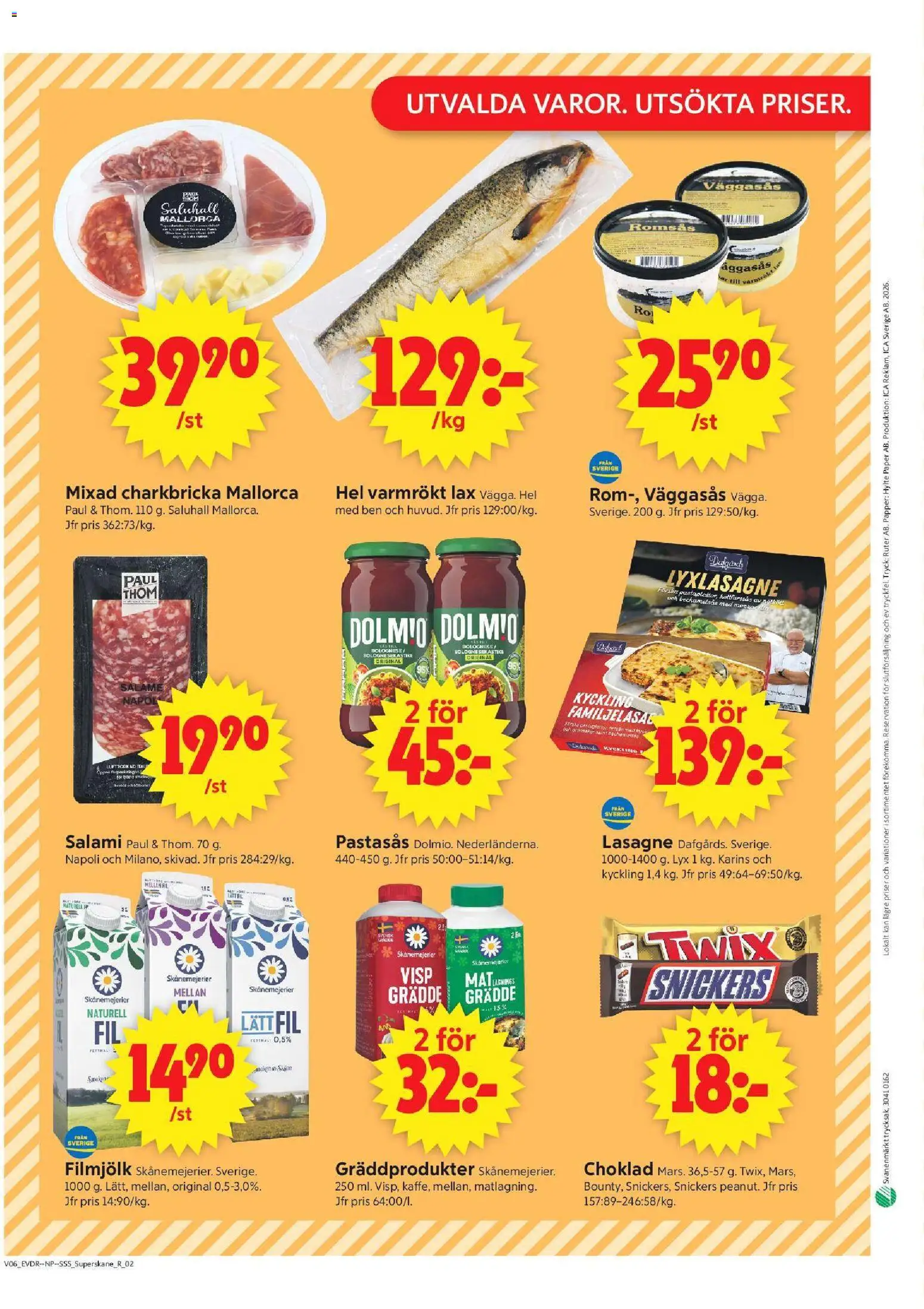 ICA Supermarket reklamblad aktuell från 02.02.2026 | Sida: 10 | Produkter: Romsås, Lax, Choklad, Salami