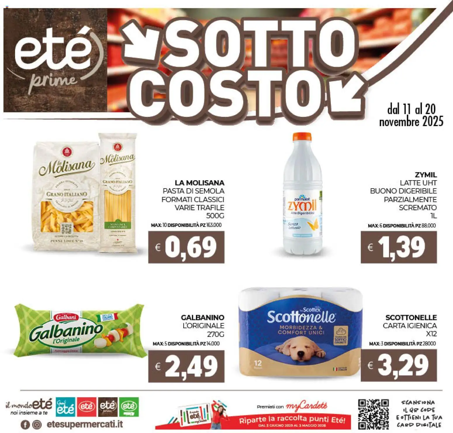 Volantino Eté del 11.11.2025 | Pagina: 1 | Prodotti: Carta igienica, Tè, Latte, Pasta