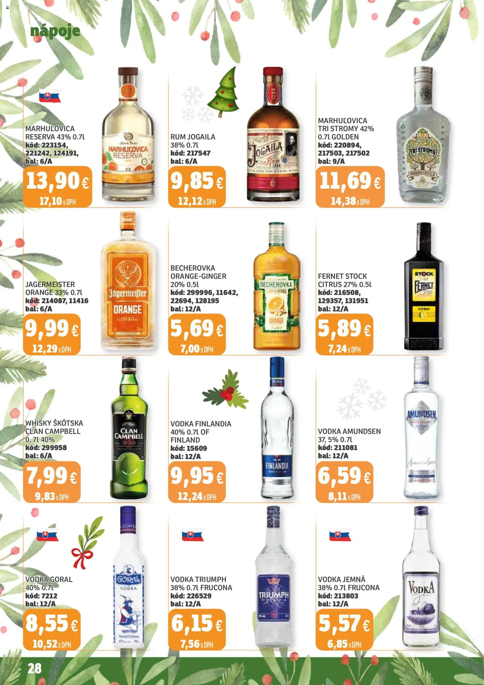 Nové Labaš akcie – leták je platný od 12.12.2025 | Strana: 28 | Produkty: Jägermeister, Becherovka, Vodka, Rum