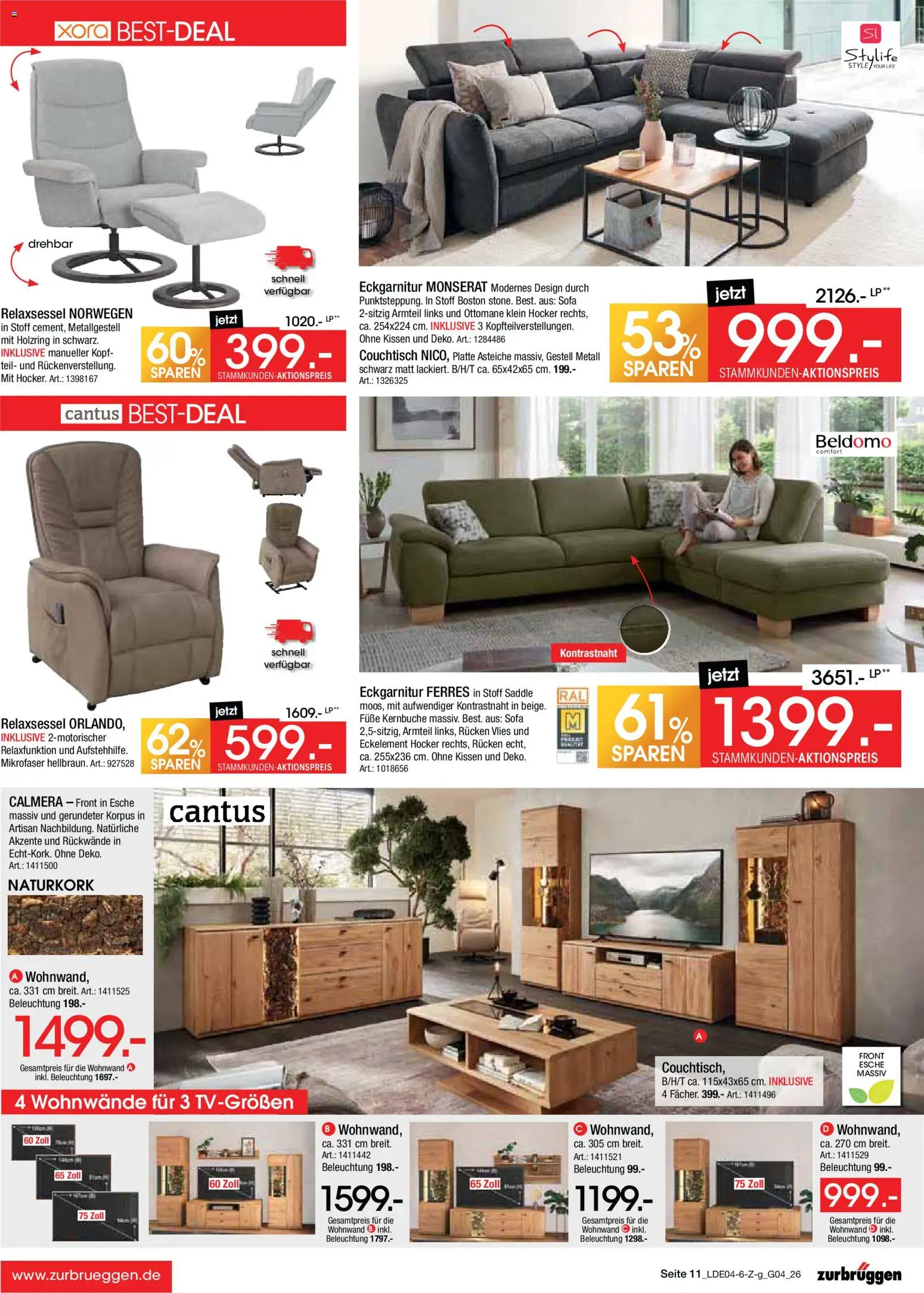 Zurbrüggen Italienische Wochen – gültig ab 11.04.2026 | Seite: 11 | Produkte: Relaxsessel, Kissen, Sofa, Couchtisch