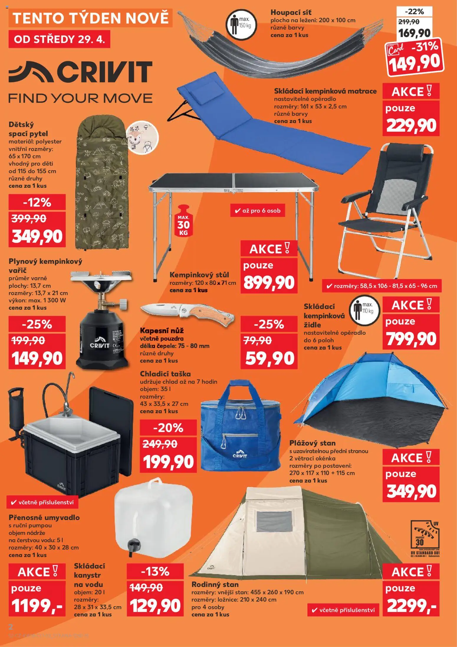 Kaufland leták - Praha 4 od 29.04.2026 | Strana: 2 | Produkty: Matrace, Stůl, Umyvadlo, Stan