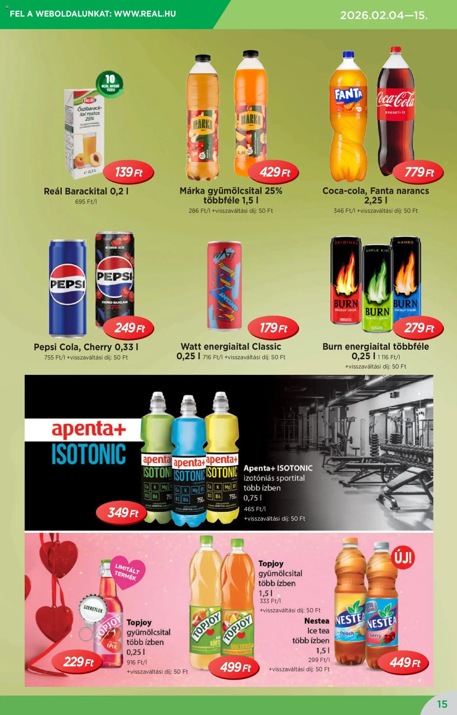 Reál akciós ujság - amely érvényes a következő dátumtól: 04.02.2026 | Oldal: 15 | Termékek: Gyümölcsital, Energiaital, Tea, Mangó