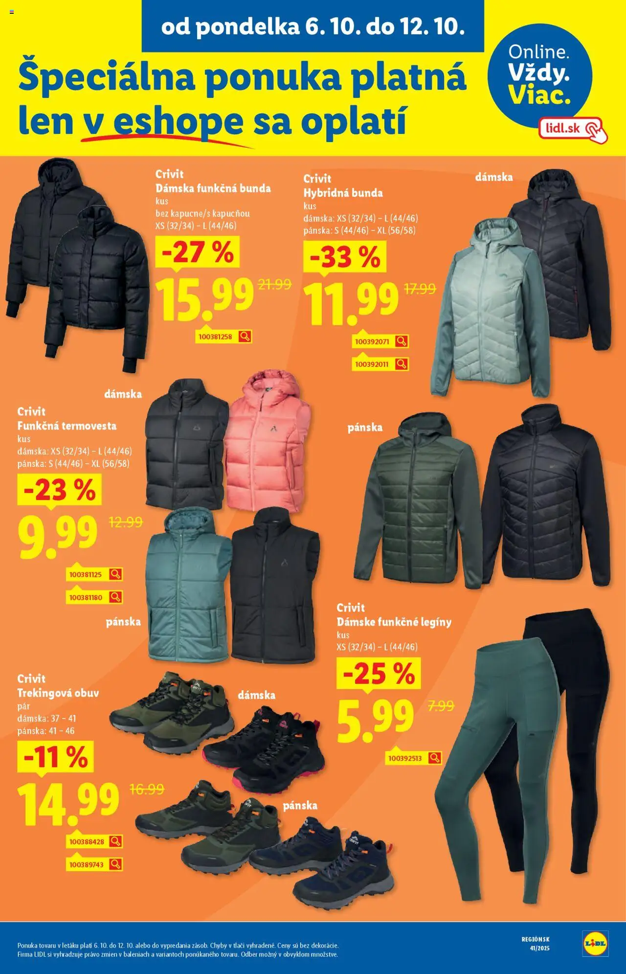 Nové Lidl akcie – leták je platný od 06.10.2025 | Strana: 65 | Produkty: Bunda, Legíny