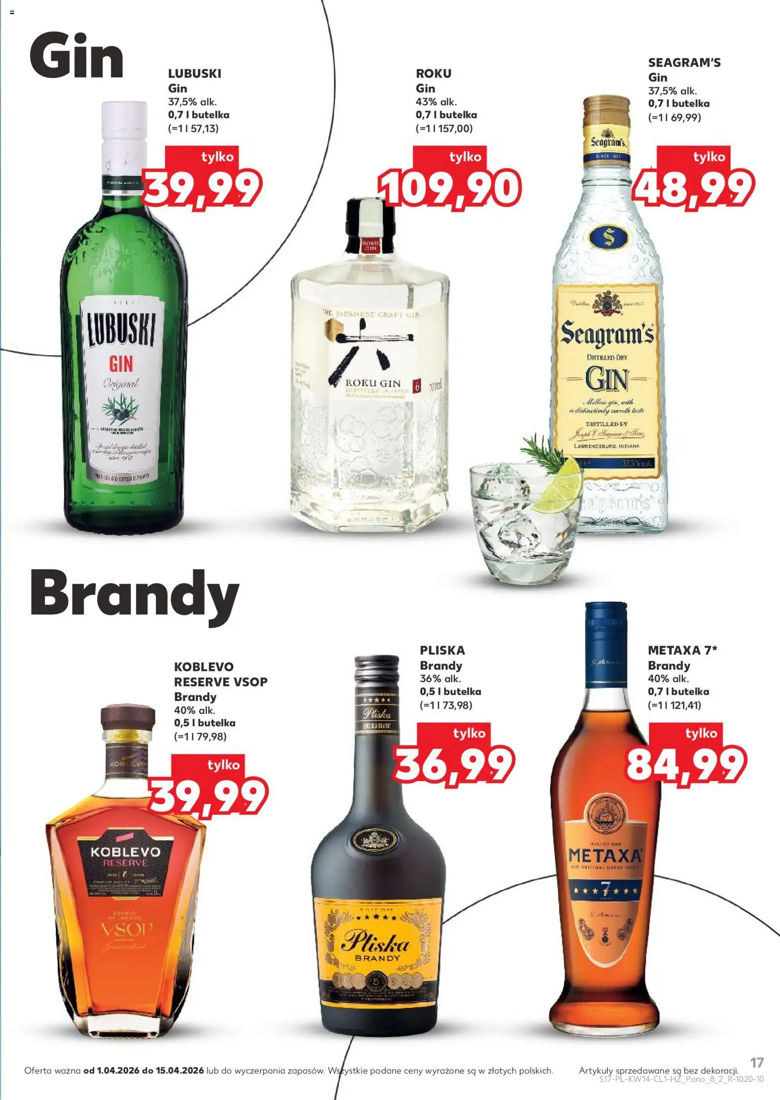 Kaufland Polsko leták - Barek od 01.04.2026 | Strana: 17 | Produkty: Gin, Brandy, Metaxa