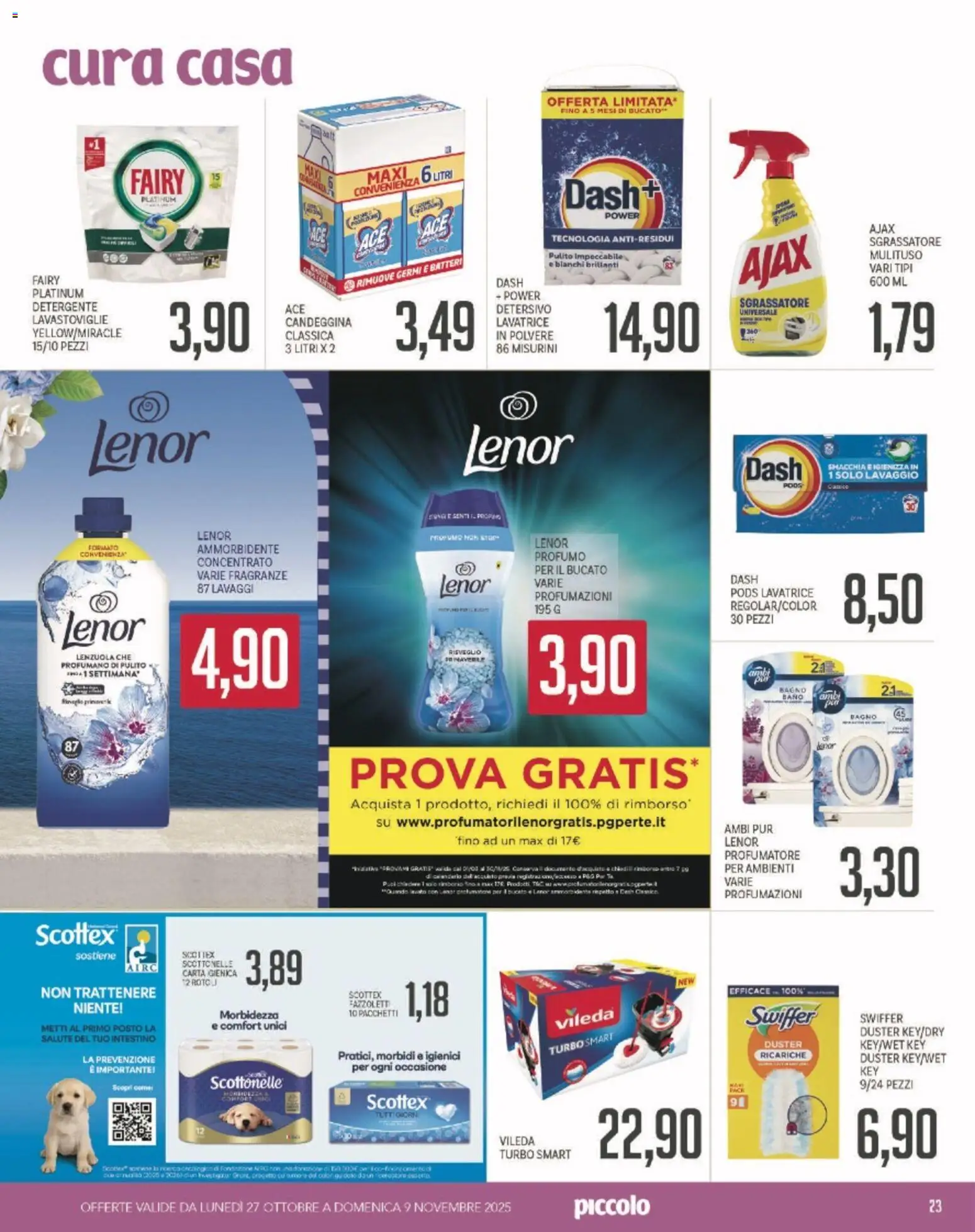 Volantino Piccolo del 27.11.2025 | Pagina: 23 | Prodotti: Ammorbidente, Sgrassatore, Lenzuola, Profumo