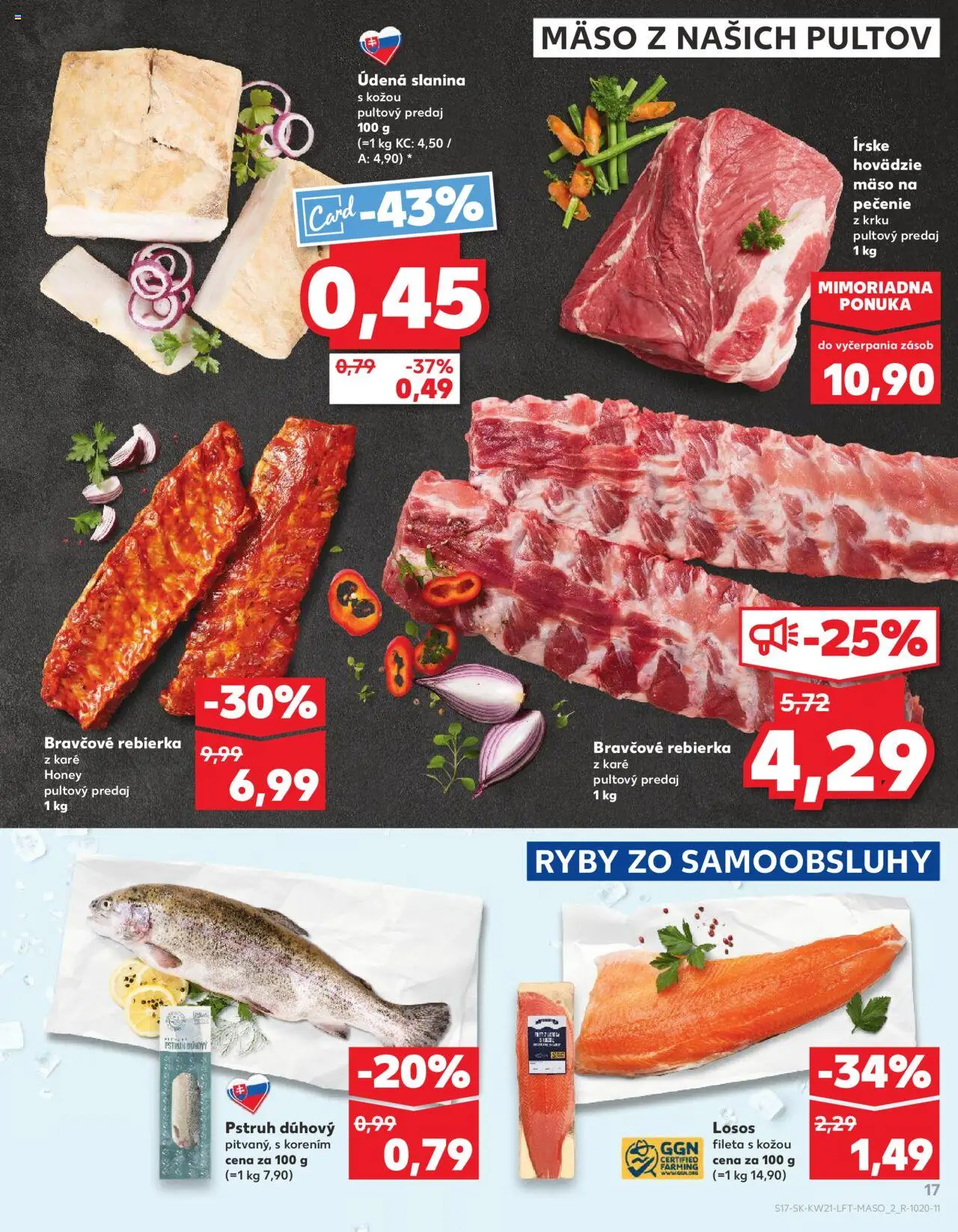 Nové Kaufland akcie – leták je platný od 22.05.2025 | Strana: 17 | Produkty: Ryby, Hovädzie mäso, Pstruh, Losos
