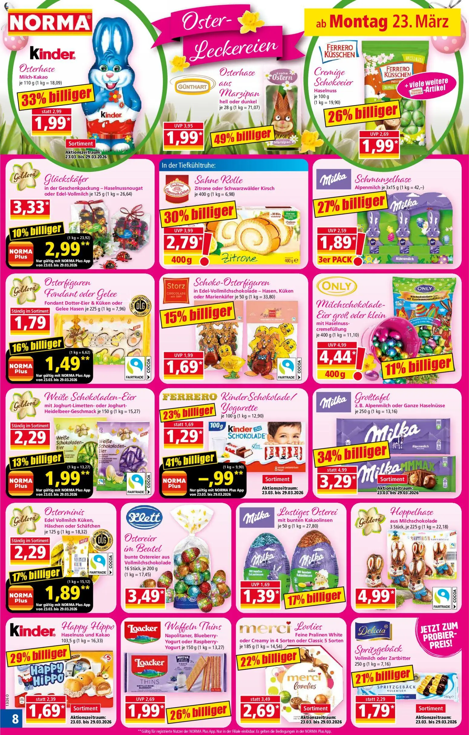 Norma Prospekt 	 – gültig ab 23.03.2026 | Seite: 8 | Produkte: Merci, Yogurette, Eier, Waffeln