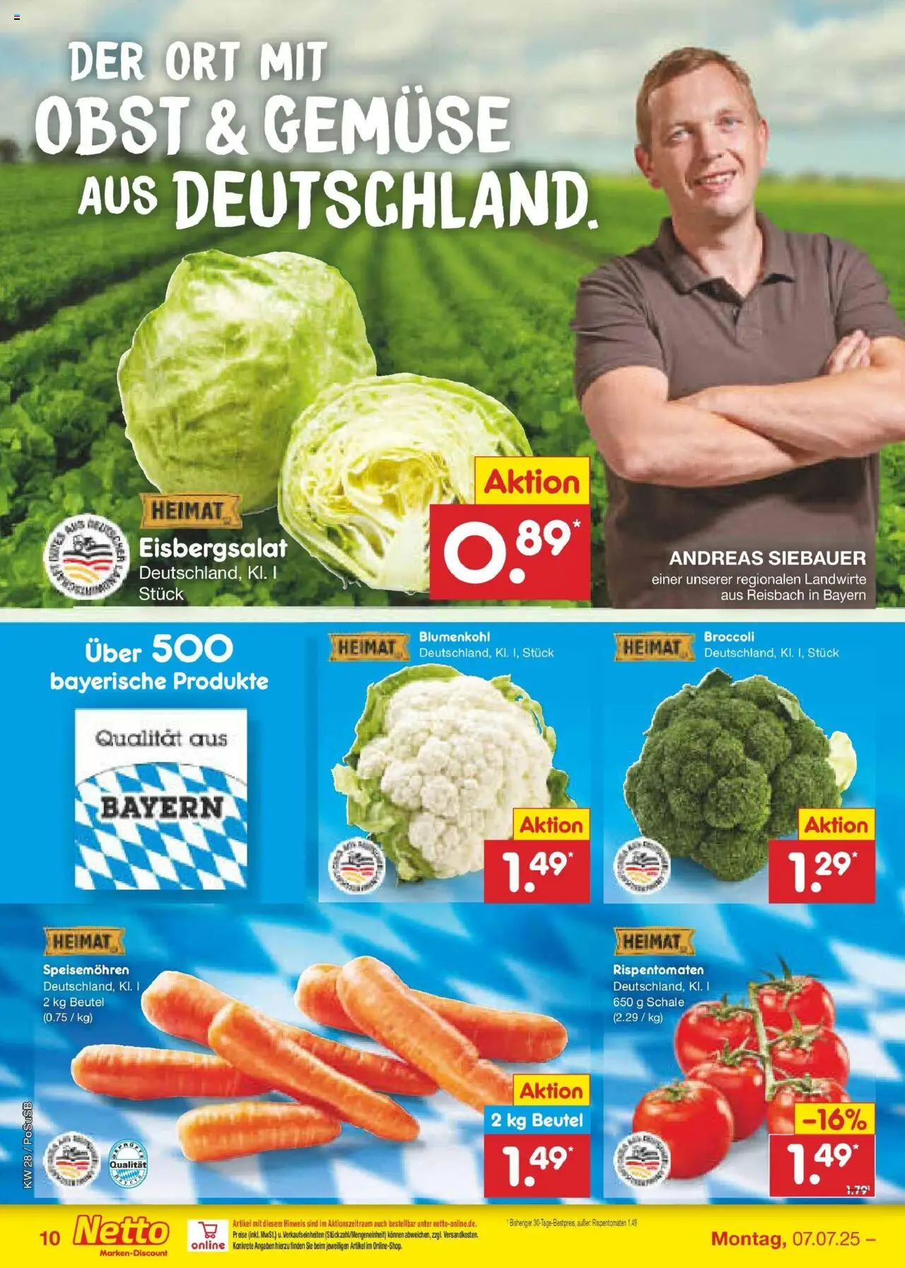 Netto Marken-Discount prospekt Regensburg	 - gültig ab dem 06.07.2025 | Seite: 12 | Produkte: Eisbergsalat, Gemüse, Obst, Blumenkohl