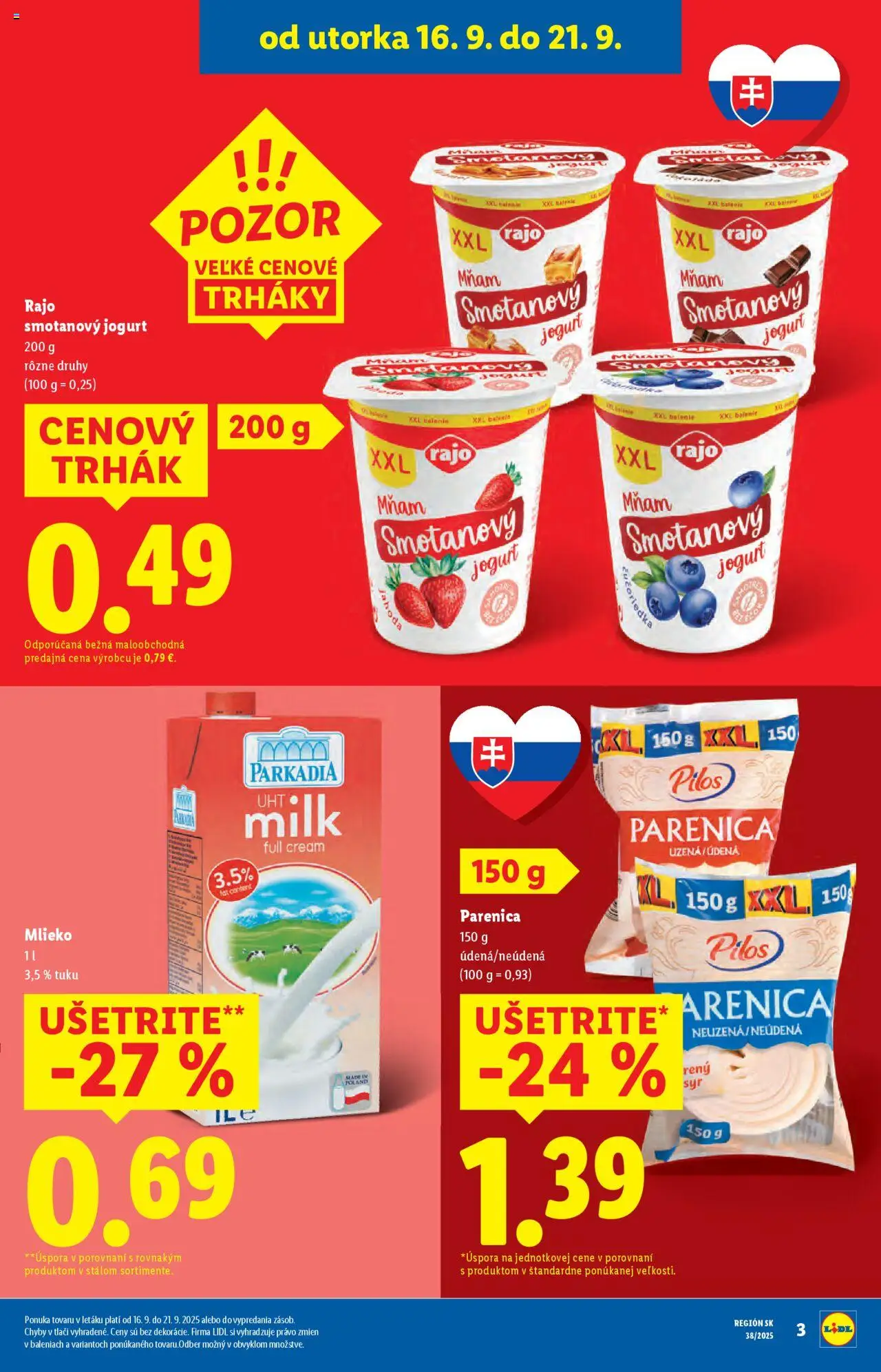 Nové Lidl akcie – leták je platný od 16.09.2025 | Strana: 3 | Produkty: Mlieko, Syr, Jogurt