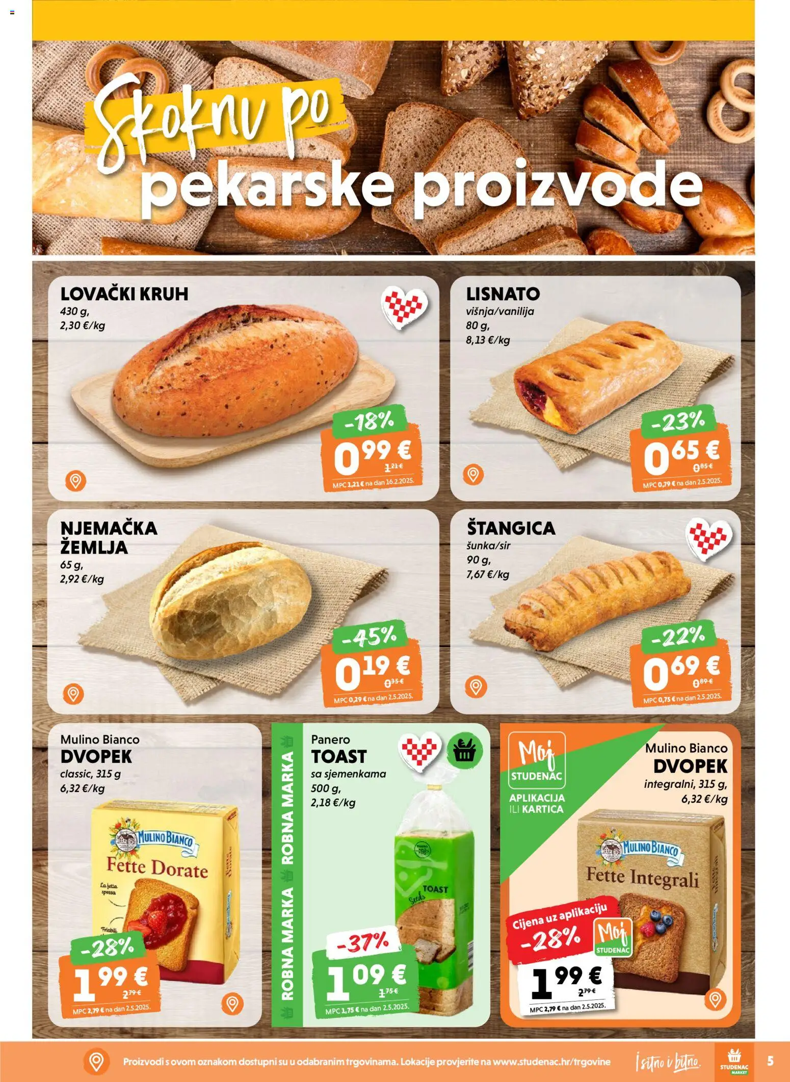 Studenac katalog | vrijedi od 22.04.2026 | Stranica: 5 | Proizvodi: Kruh, Toast, Dvopek