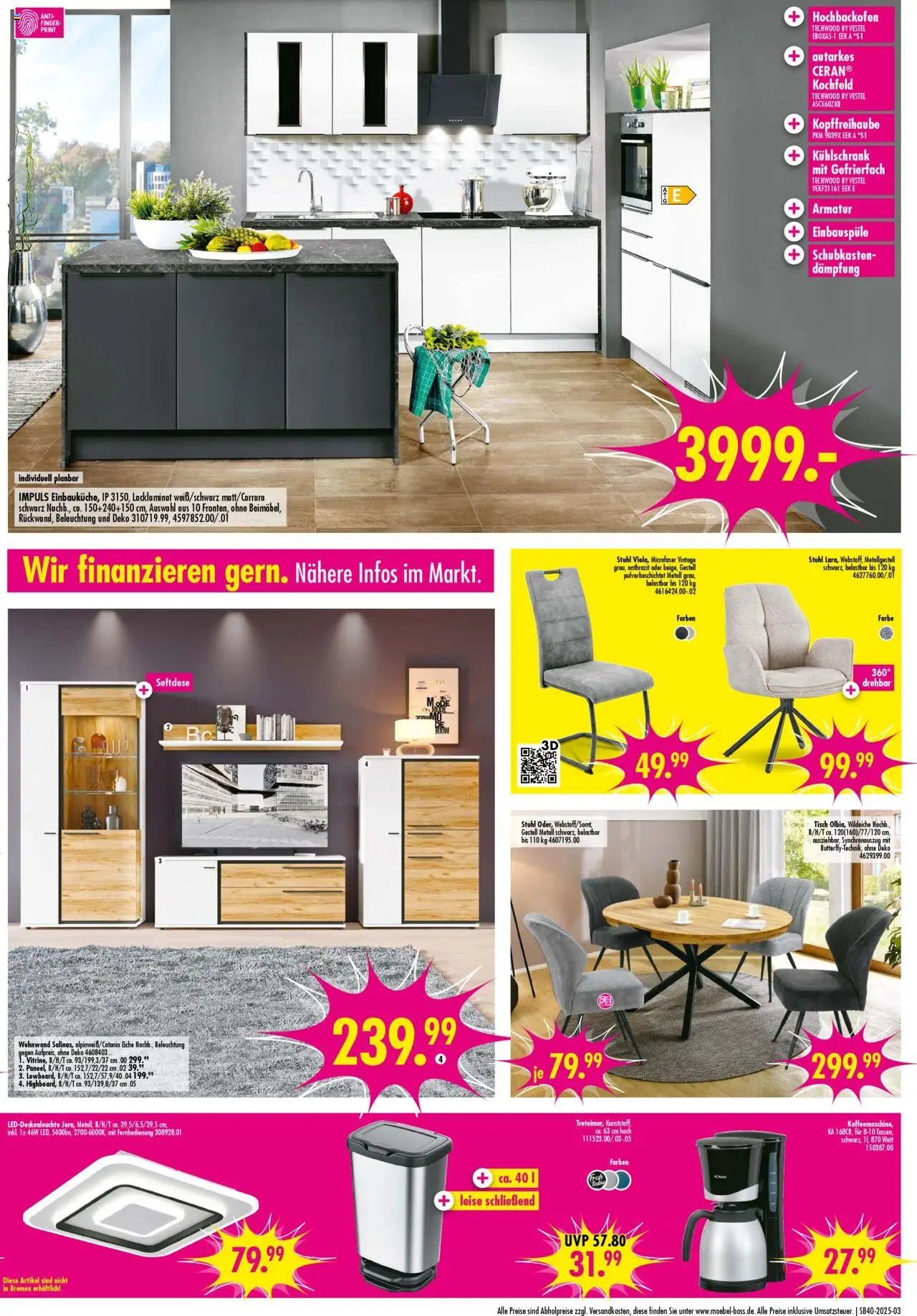 SB Möbel Boss Prospekt 	 – gültig ab 29.09.2025 | Seite: 3 | Produkte: Wohnwand, Kühlschrank, Kochfeld, Armatur