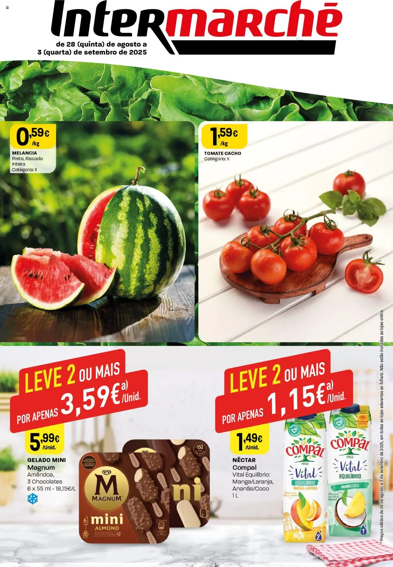 Intermarché Folheto Mini │ válido de 28.08.2025 | Página: 1 | Produtos: Gelado, Chocolate, Tomate, Melancia