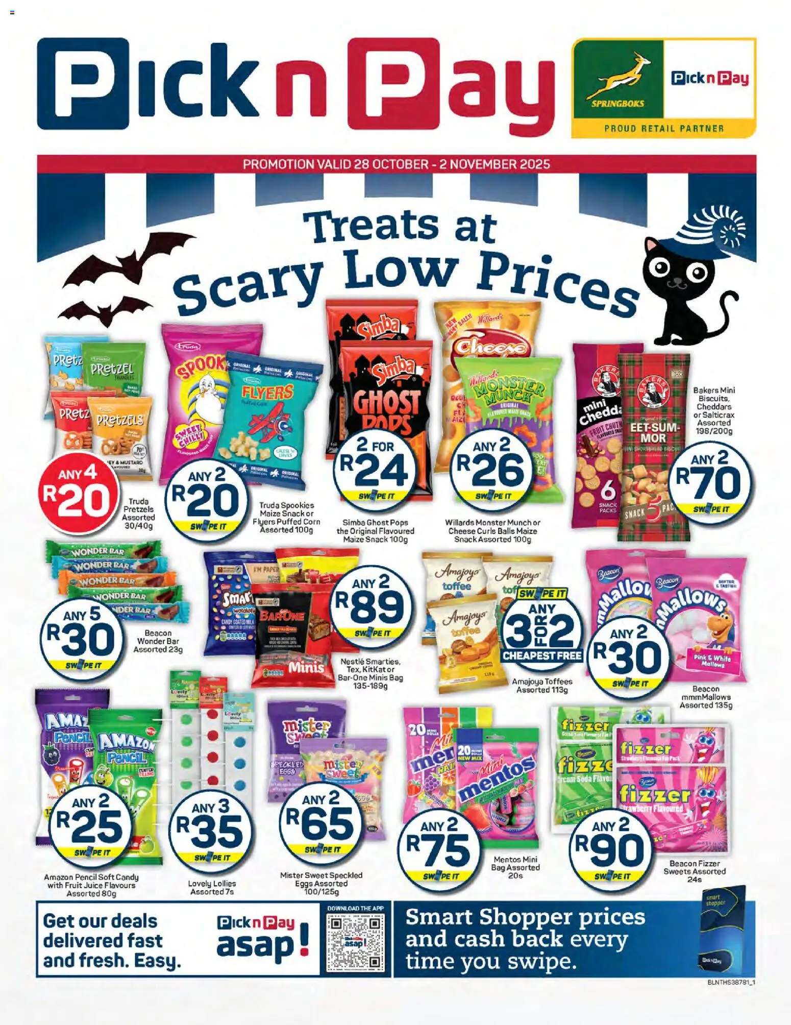 New Pick n Pay catalogue – valid from 28.10.2025 | Page: 1 | Products: Sweets, Pencil, Bag, Fruit