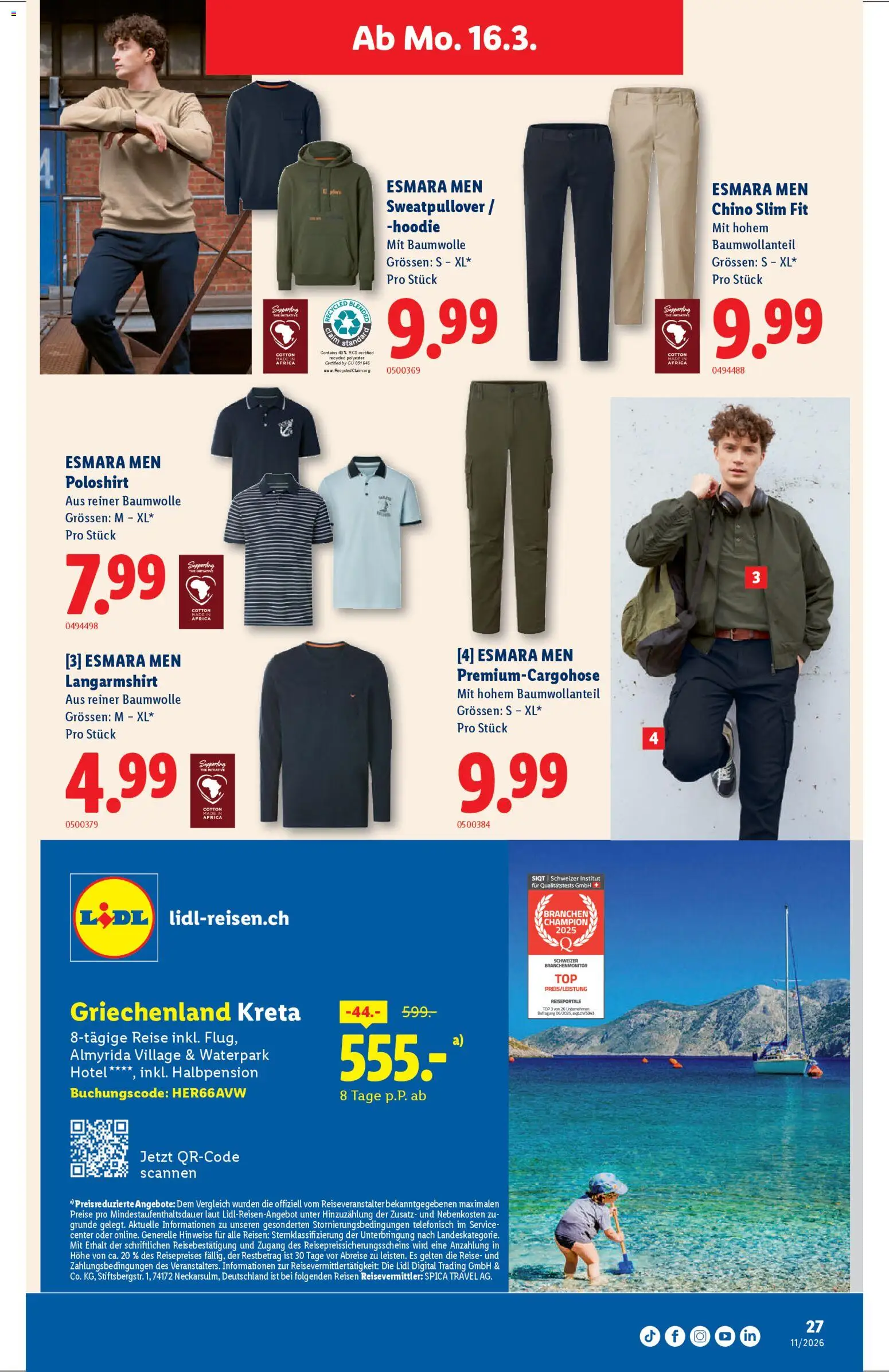 Lidl aktionen – gültig ab 12.03.2026 | Seite: 27 | Produkte: Hoodie, Poloshirt, Top, Langarmshirt