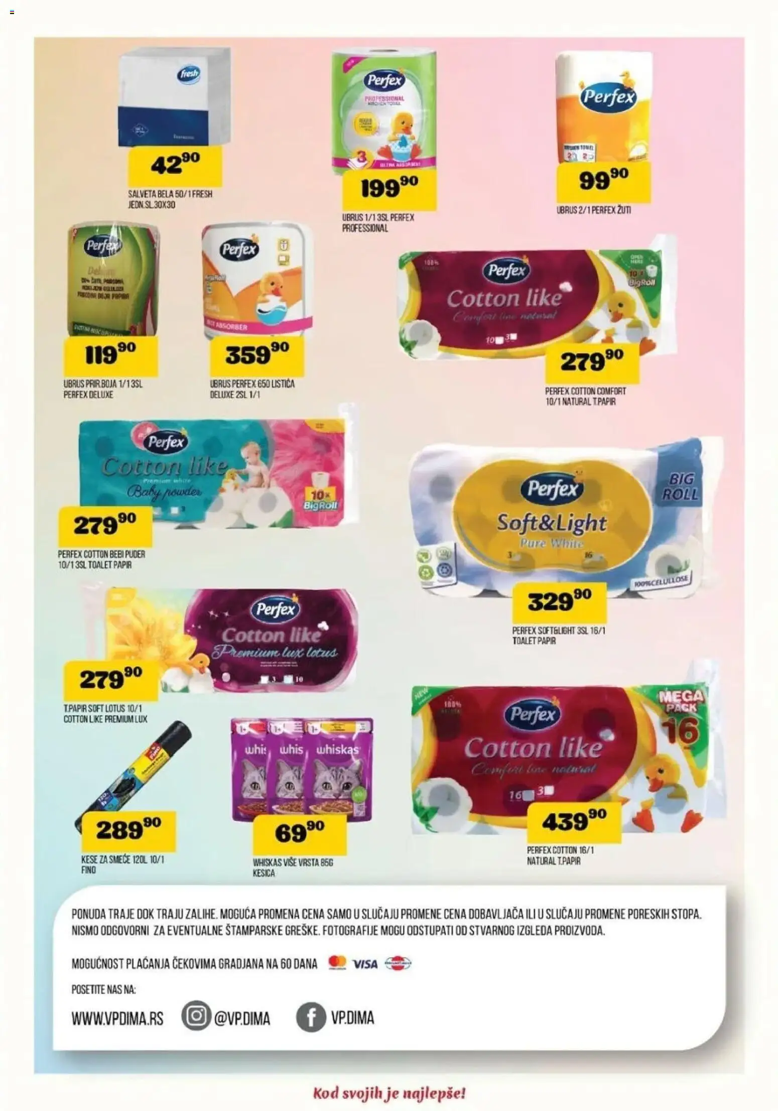 VP Dima katalog - važi od 01.01.2026 | Strana: 12 | Proizvode: Toalet papir, Ubrus, Puder, Whiskas
