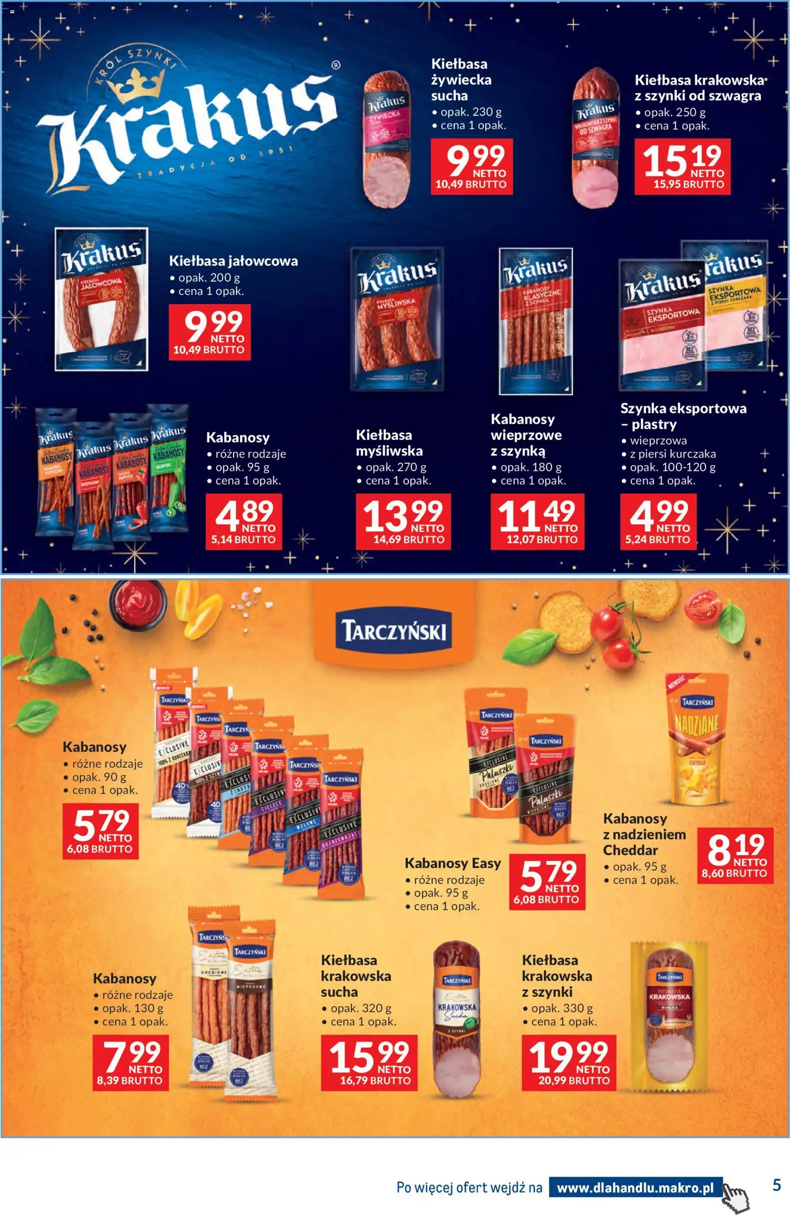Makro Gazetka - Dystrybucja do sklepów od 09.12.2025 | Strona: 5 | Produkty: Kiełbasa, Kabanosy, Szynka, Cheddar