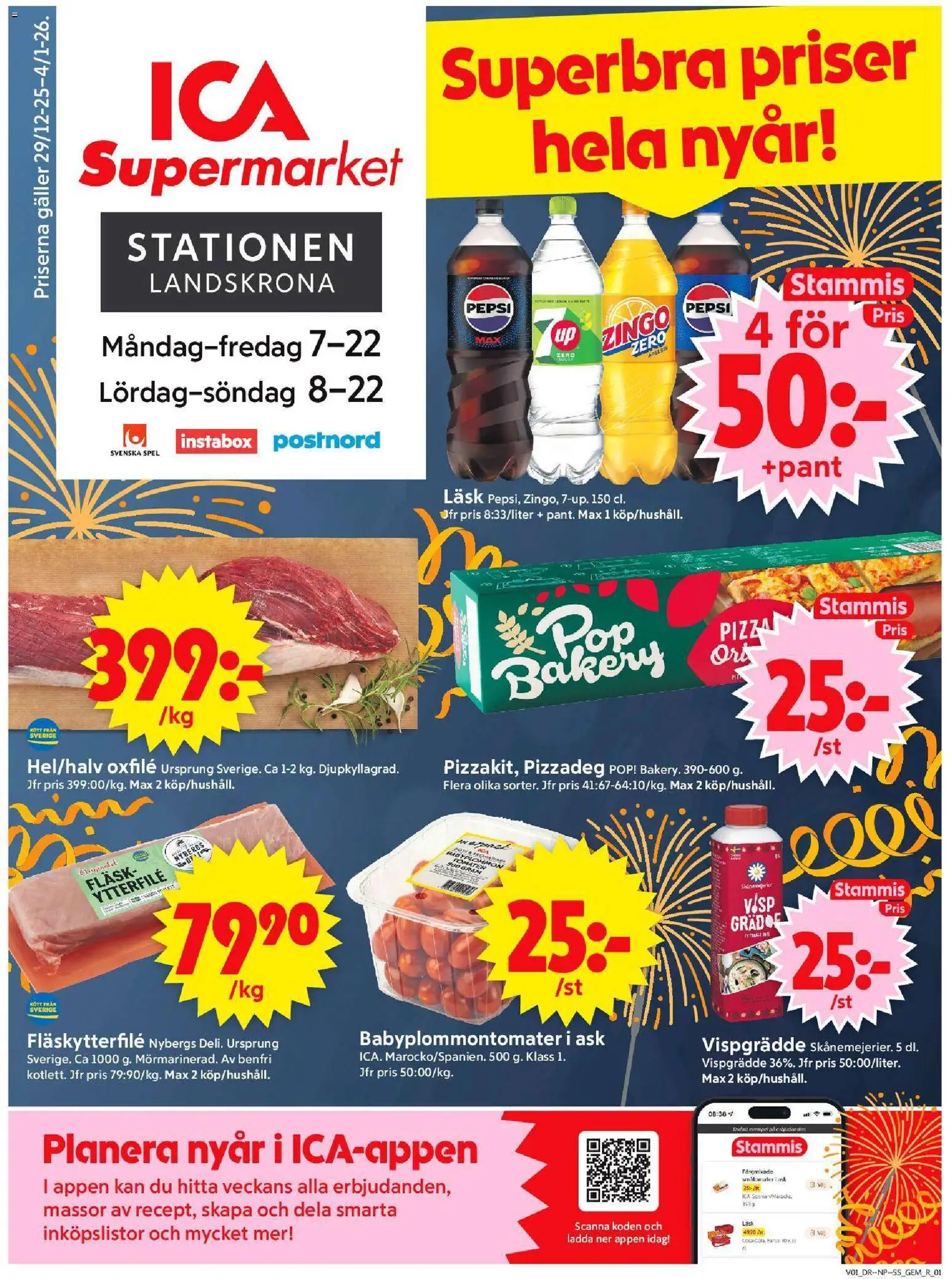 ICA Supermarket reklamblad aktuell från 30.12.2025 | Sida: 1 | Produkter: Zingo, Fläsk, Tomater, Spel