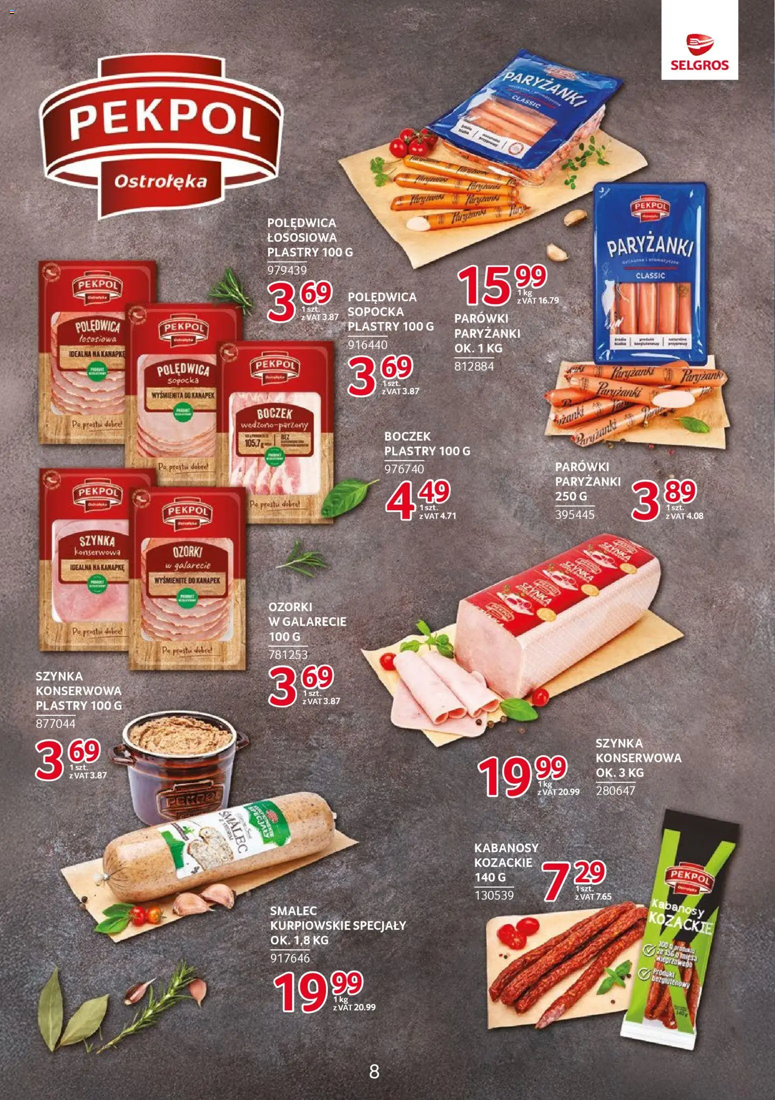 Selgros cash&carry Gazetka - Markowe produkty od 06.11.2025 | Strona: 8 | Produkty: Kabanosy, Parówki, Szynka, Boczek
