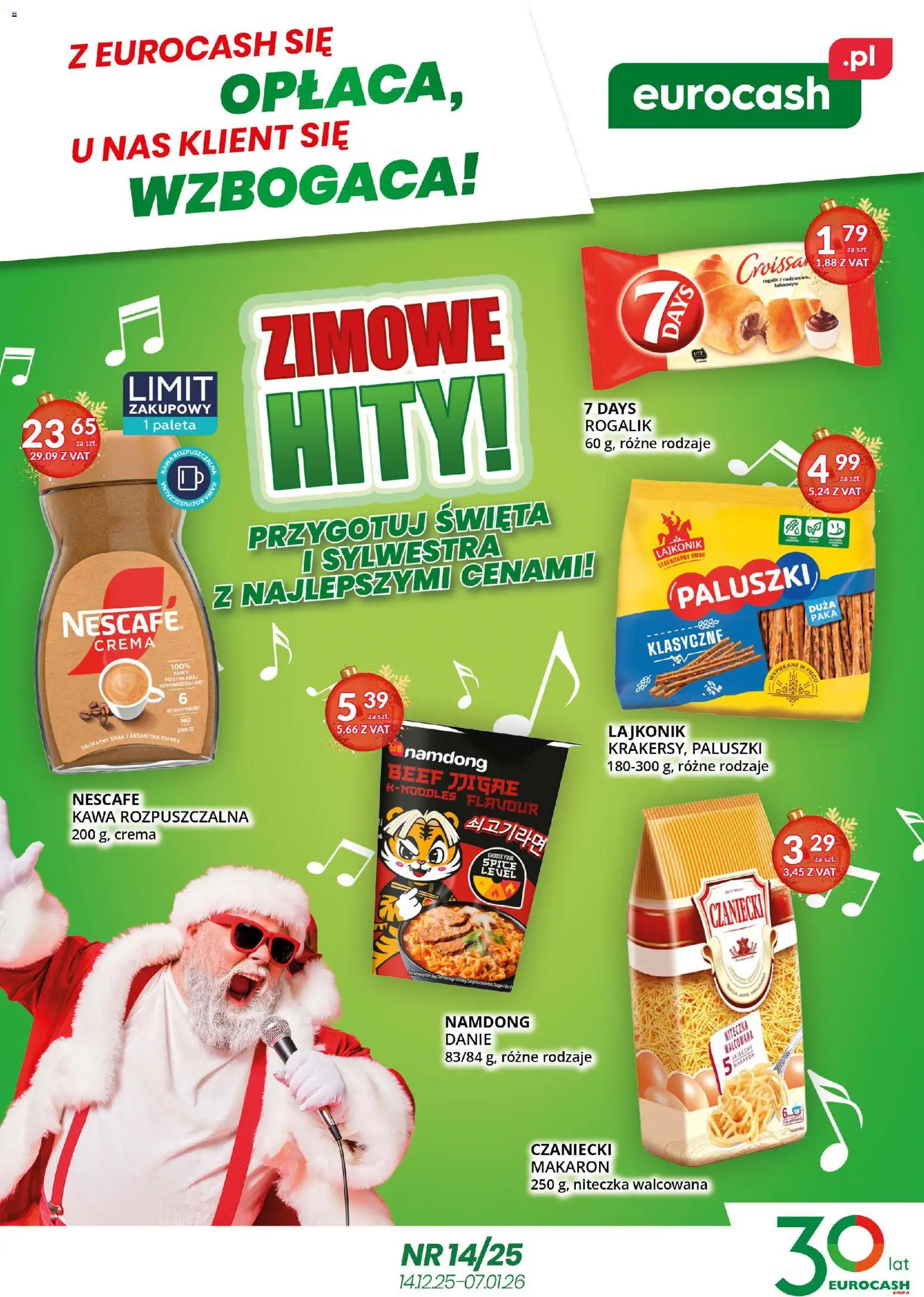 Eurocash Gazetka - Katalog Artykułów Spożywczych od 14.12.2025 | Strona: 1 | Produkty: Nescafe, Kawa rozpuszczalna, Paluszki, Makaron
