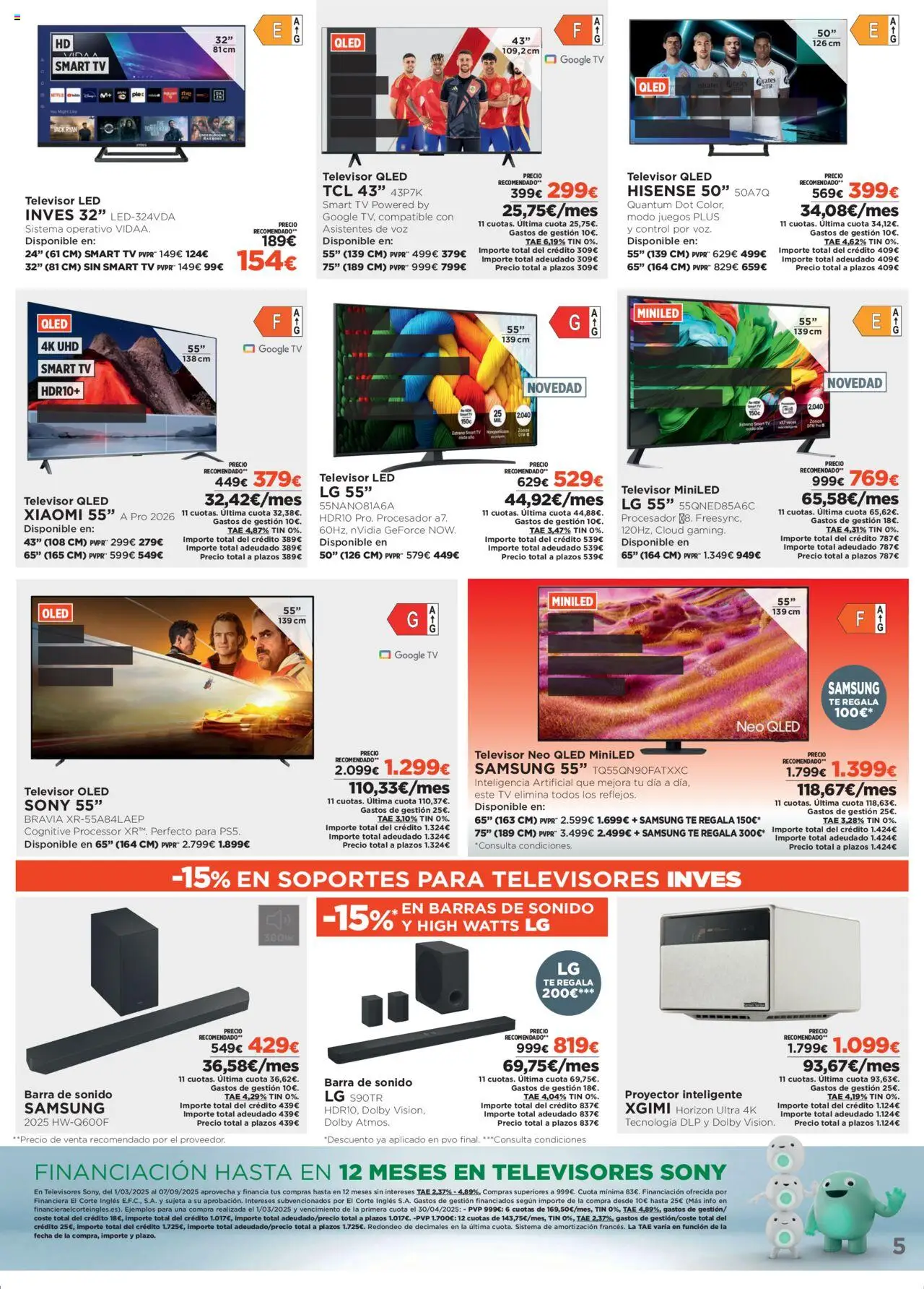 El Corte Inglés ofertas │ válido desde el 07.08.2025 | Página: 5 | Productos: Barras de sonido, Καλαμάρι, Té, Televisor