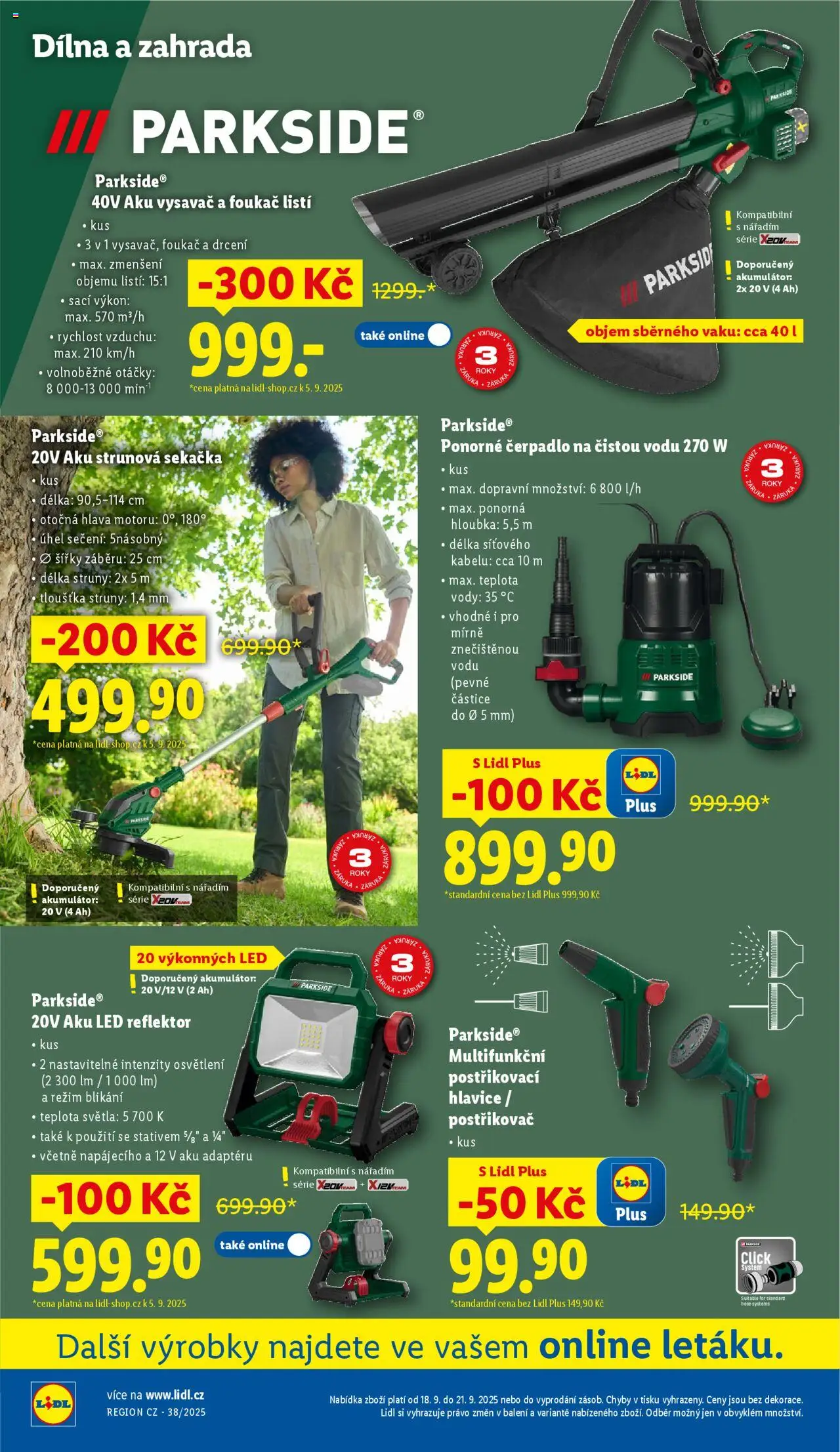 Lidl leták od 18.09.2025 | Strana: 36 | Produkty: Strunová sekačka, Aku strunová sekačka, Sekačka, Postřikovač