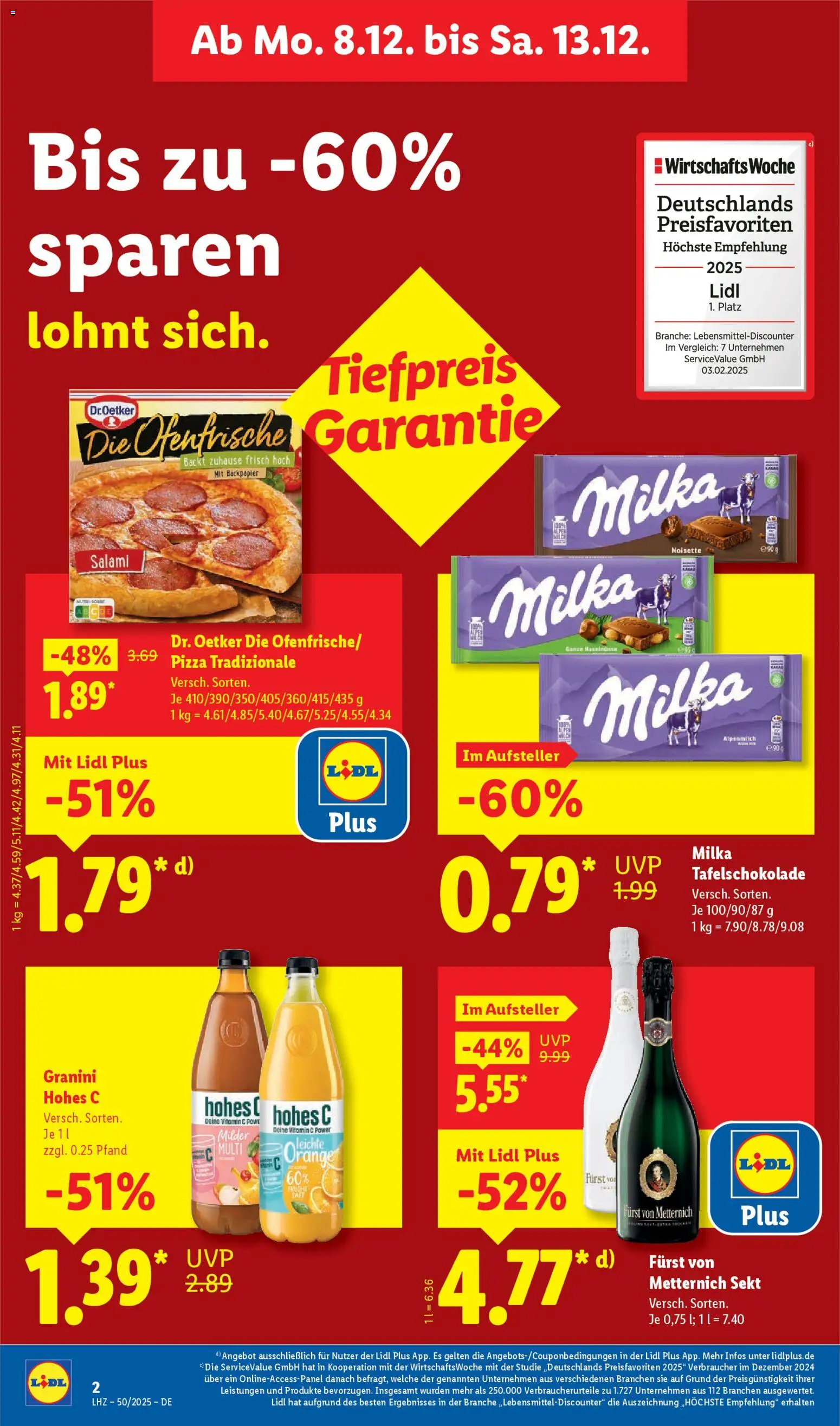 Lidl Prospekt Zossen – gültig ab 08.12.2025 | Seite: 8 | Produkte: Milka, Salami, Pizza, Saft