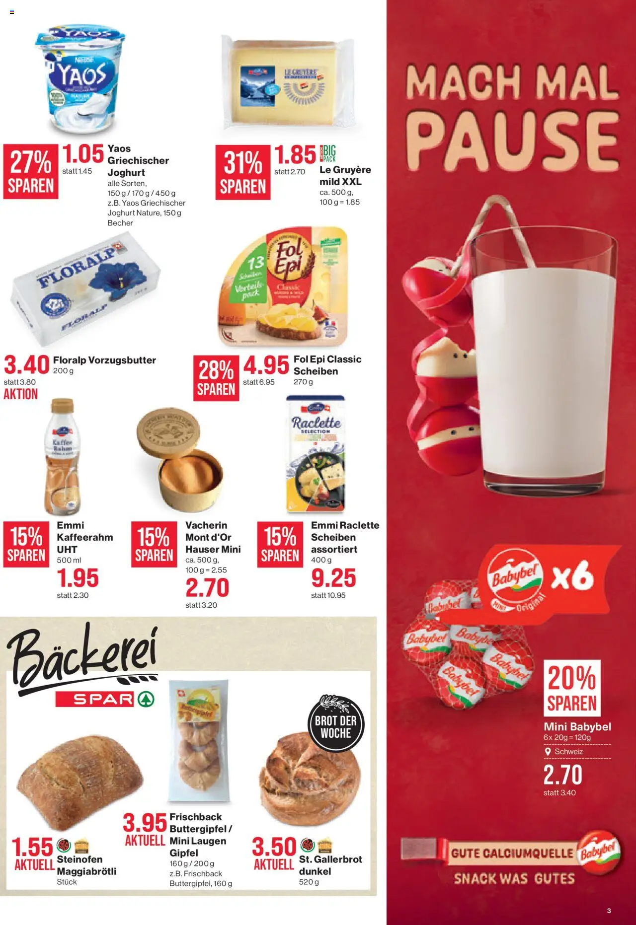 SPAR Aktionen – gültig ab 23.10.2025 | Seite: 3 | Produkte: Bäckerei, Joghurt, Brot, Raclette