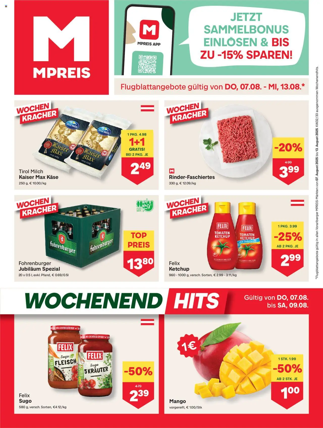 MPREIS Hohenems gültig ab 07.08.2025 | Seite: 1 | Produkte: Mango, Milch, Käse, Tomaten