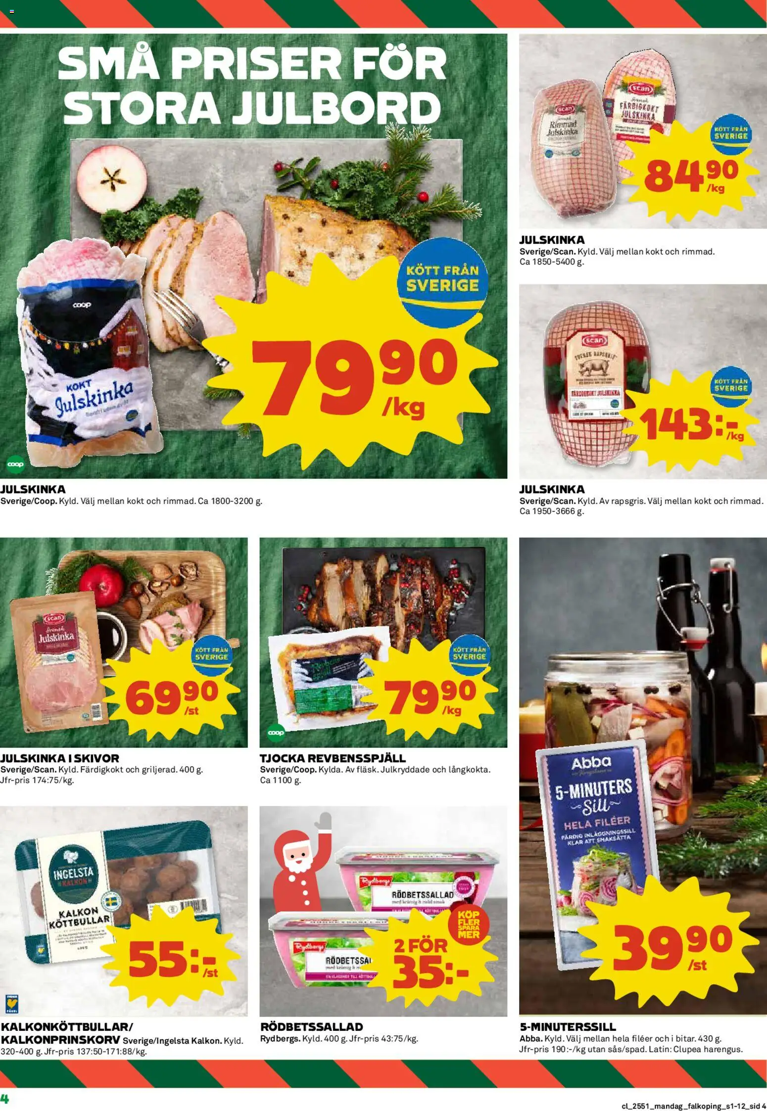 Coop reklamblad aktuell från 15.12.2025 | Sida: 4 | Produkter: Köttbullar, Revbensspjäll, Sill, Kalkon