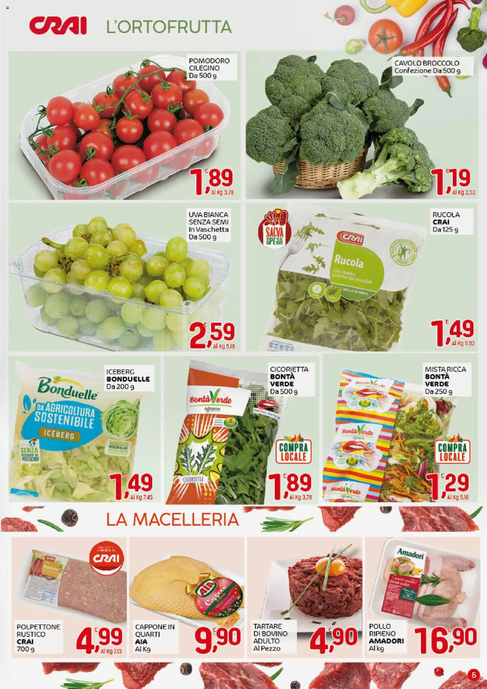 Volantino CRAI del 18.12.2025 | Pagina: 5 | Prodotti: Pollo, Rucola, Pomodoro, Uva