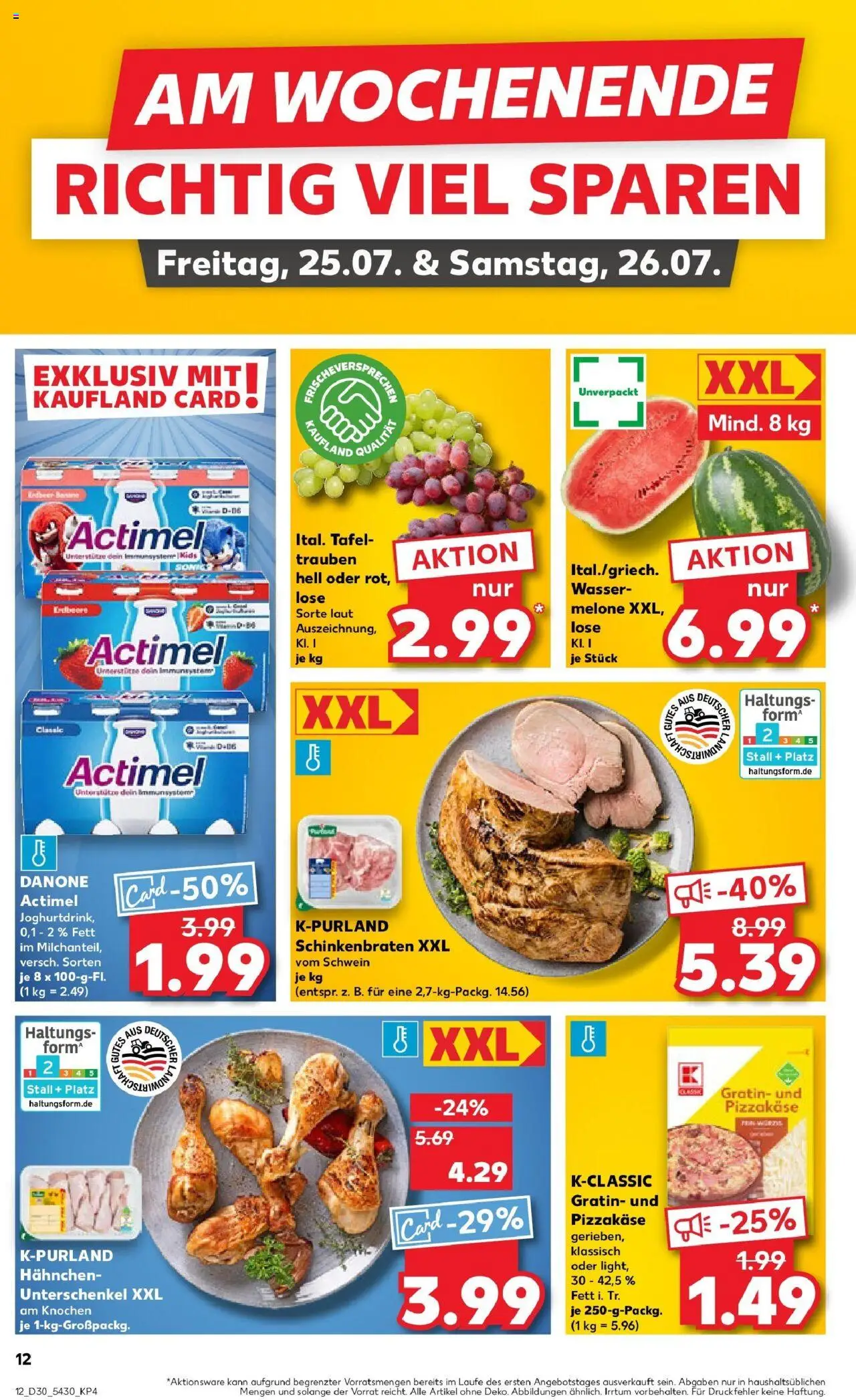 Kaufland prospekt Regensburg	 - gültig ab dem 24.07.2025 | Seite: 12 | Produkte: Hahnchen, Actimel, Trauben, Wassermelone