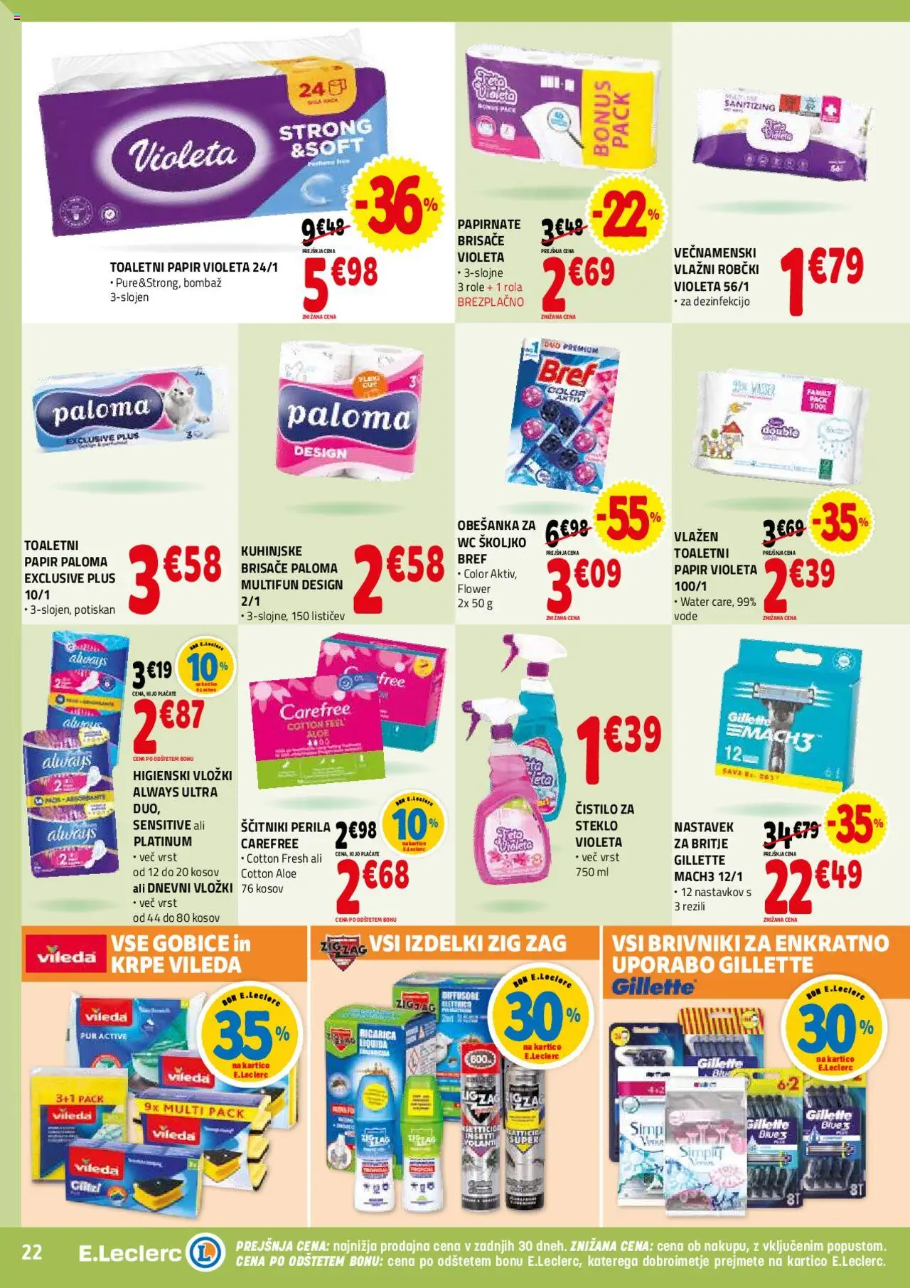 E.leclerc katalog │ velja od 30.07.2025 | Stran: 22 | Izdelki: Vložki, Robčki, Gobice, Ščitniki