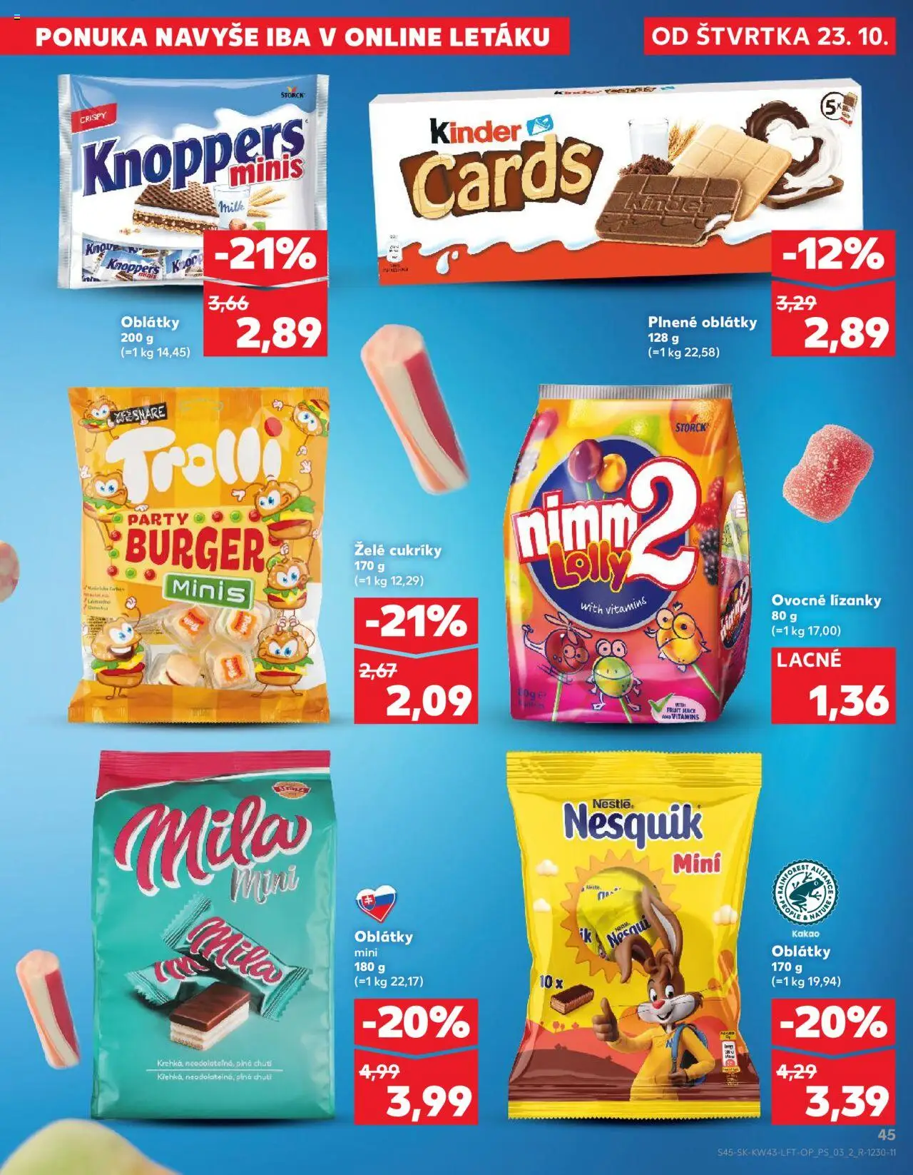 Nové Kaufland akcie – leták je platný od 23.10.2025 | Strana: 45 | Produkty: Kinder, Mila, Nesquik, Kakao