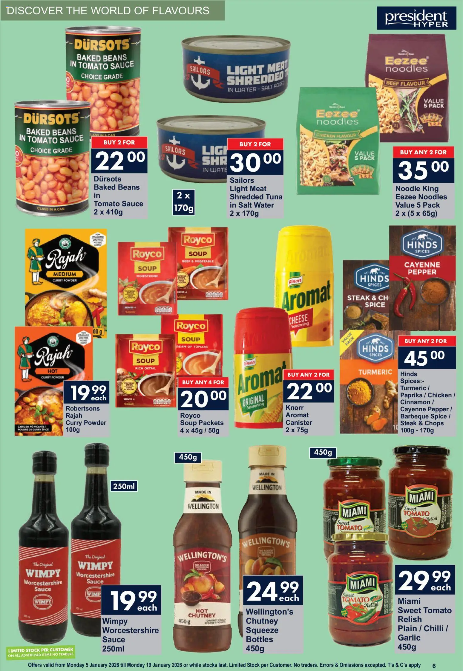New President Hyper catalogue – valid from 05.01.2026 | Page: 6 | Products: Steak, Powder, Noodles, Chilli