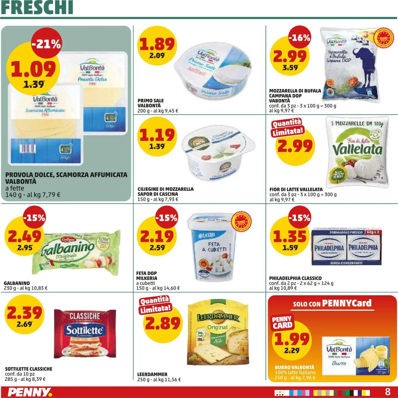 Volantino PENNY del 09.04.2026 | Pagina: 8 | Prodotti: Latte, Formaggio, Provola, Feta