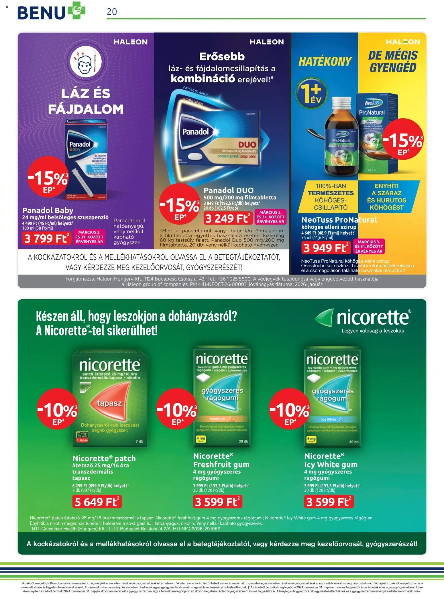 BENU Gyógyszertárak akciós ujság - amely érvényes a következő dátumtól: 01.03.2026 | Oldal: 20 | Termékek: Rágógumi, Óra